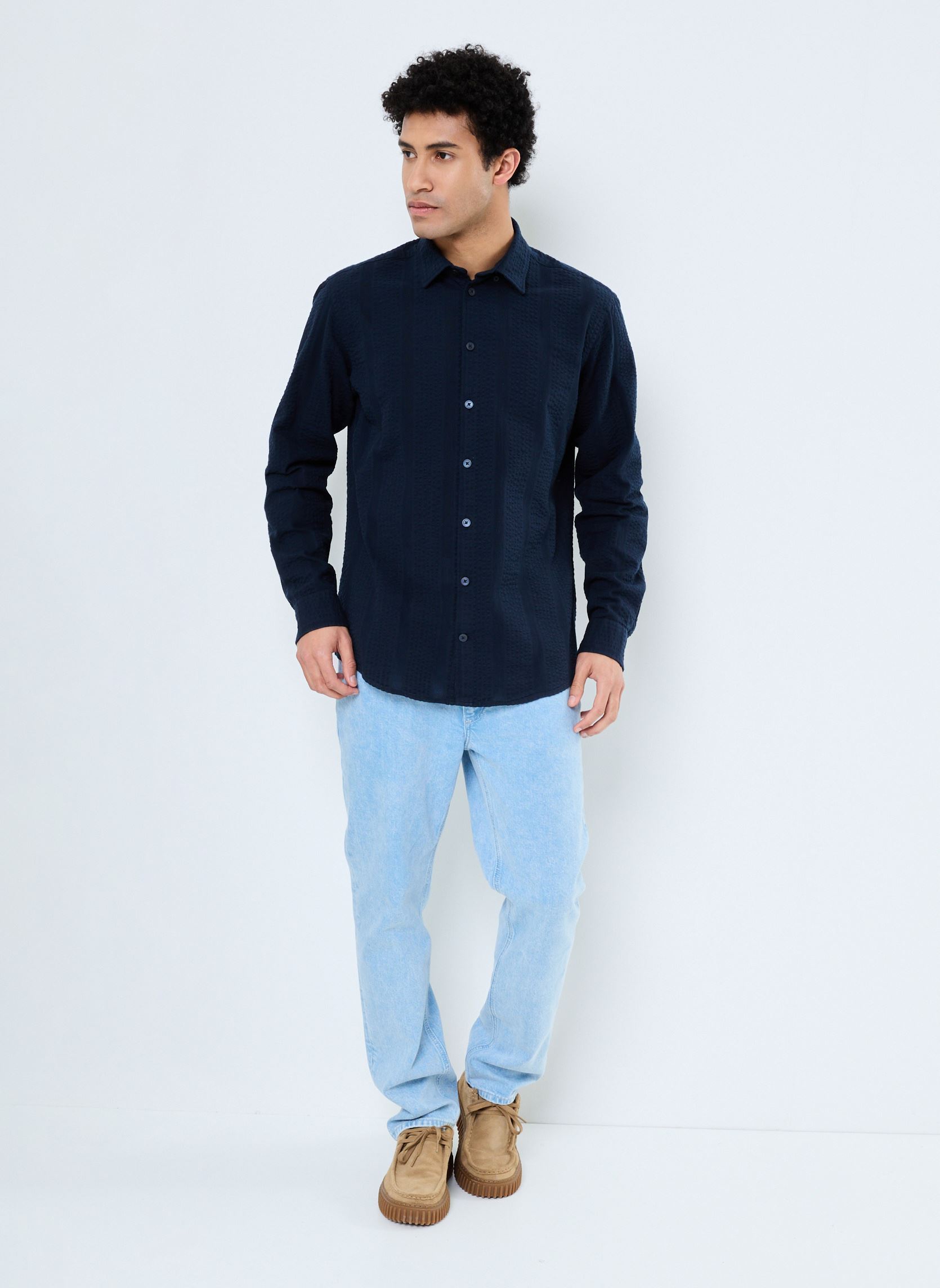Chemises CFTHOM LS seersucker shirt homme bleu Casual Friday Chemises CFTHOM LS seersucker shirt homme bleu DARK NAVY
