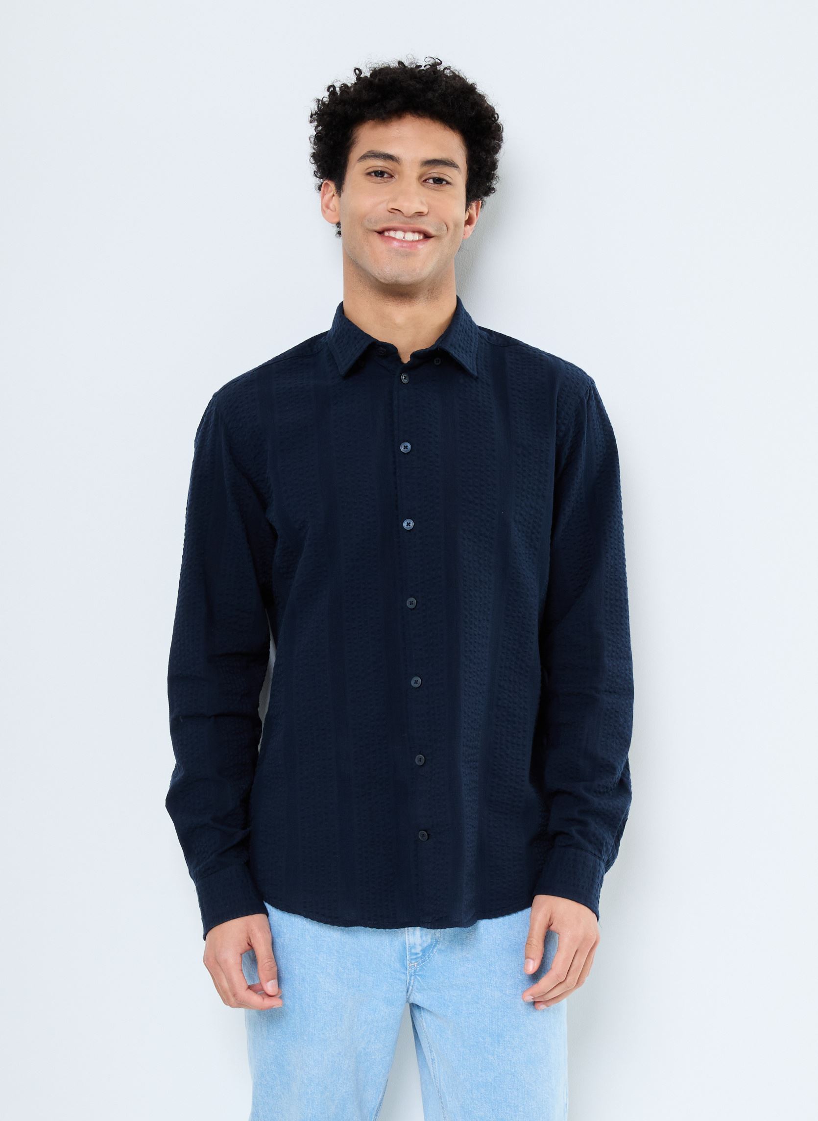 Chemises CFTHOM LS seersucker shirt homme bleu Casual Friday Chemises CFTHOM LS seersucker shirt homme bleu DARK NAVY