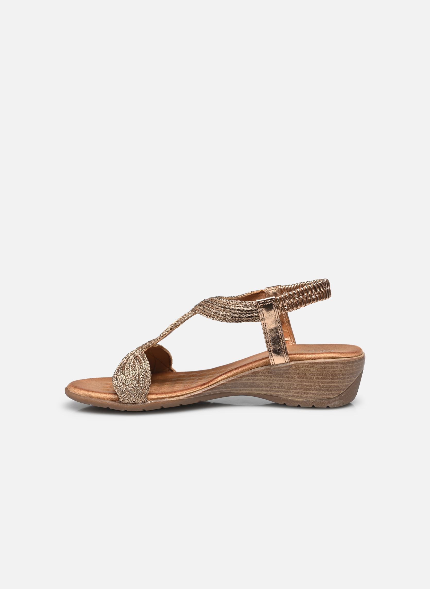 Sandalen met sleehak en plateau TDF5228 dames goud en brons Divine Factory Sandalen met sleehak en plateau TDF5228 dames goud en brons Champagne