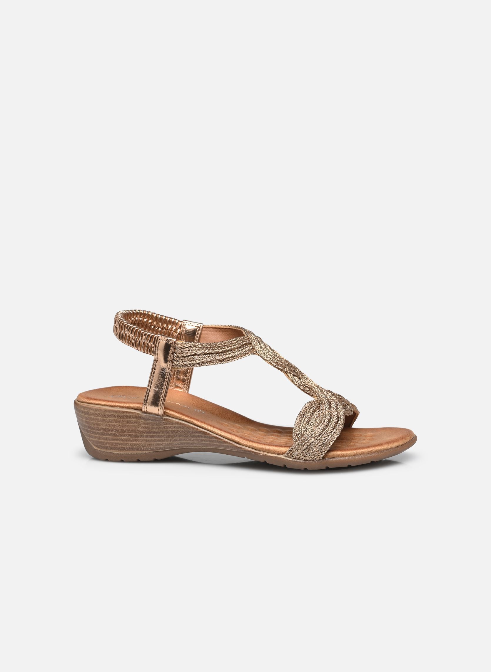 Sandalen met sleehak en plateau TDF5228 dames goud en brons Divine Factory Sandalen met sleehak en plateau TDF5228 dames goud en brons Champagne