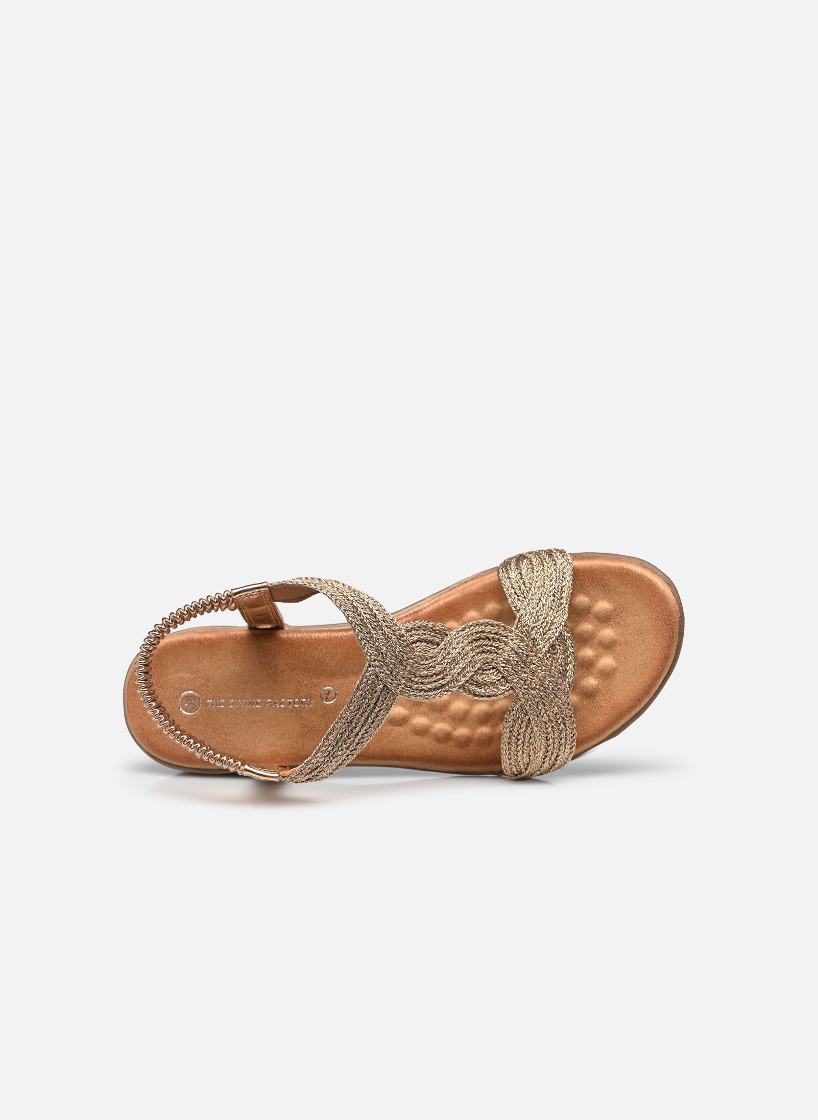Sandalen met sleehak en plateau TDF5228 dames goud en brons Divine Factory Sandalen met sleehak en plateau TDF5228 dames goud en brons Champagne