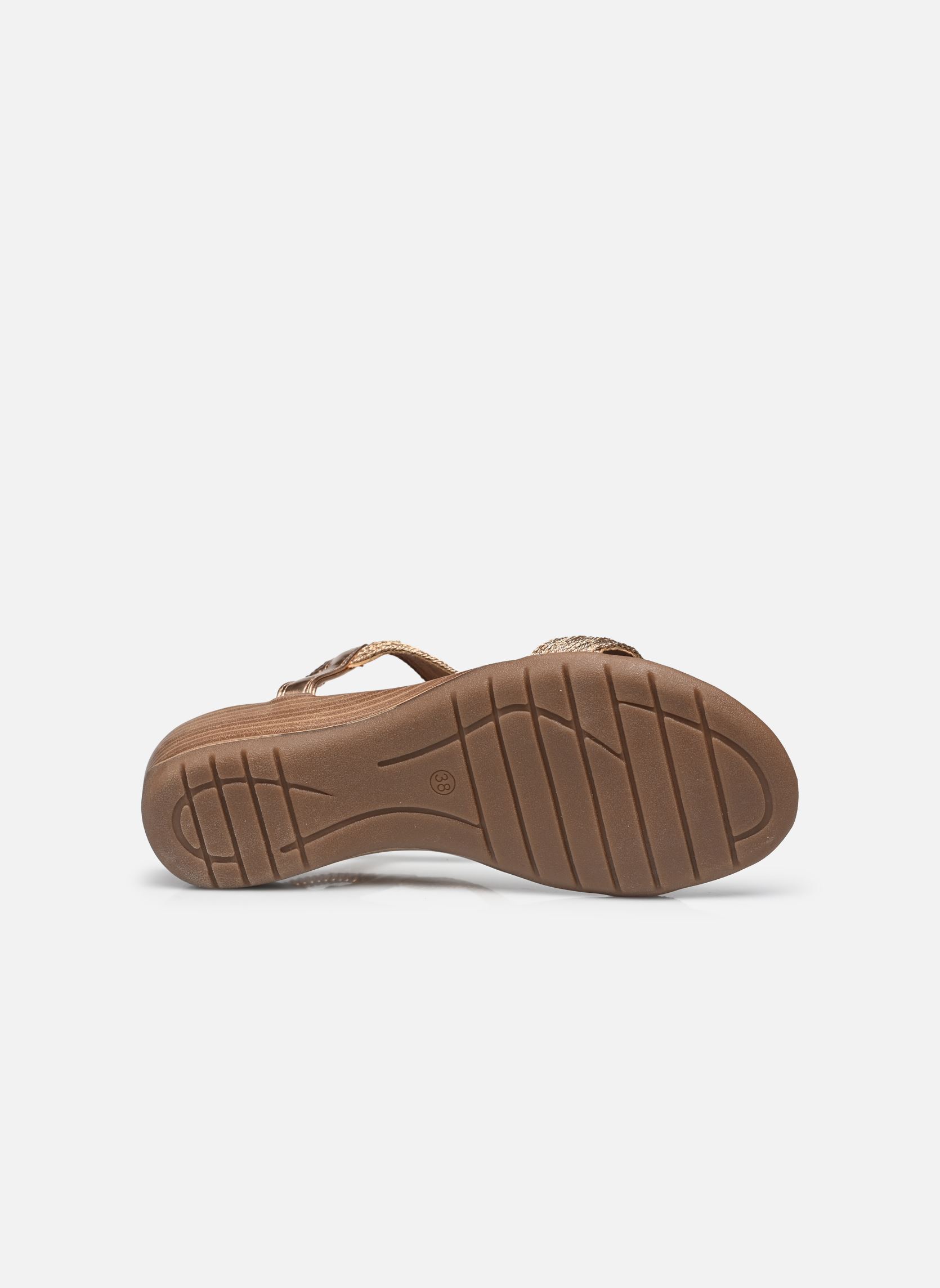Sandalen met sleehak en plateau TDF5228 dames goud en brons Divine Factory Sandalen met sleehak en plateau TDF5228 dames goud en brons Champagne