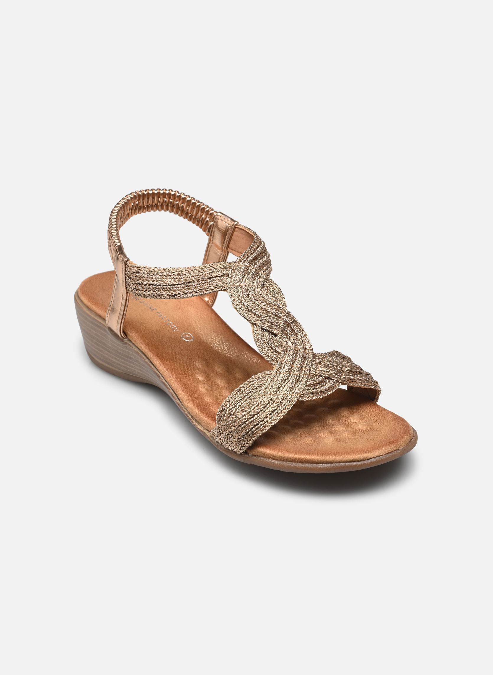 Sandalen met sleehak en plateau TDF5228 dames goud en brons Divine Factory Sandalen met sleehak en plateau TDF5228 dames goud en brons Champagne