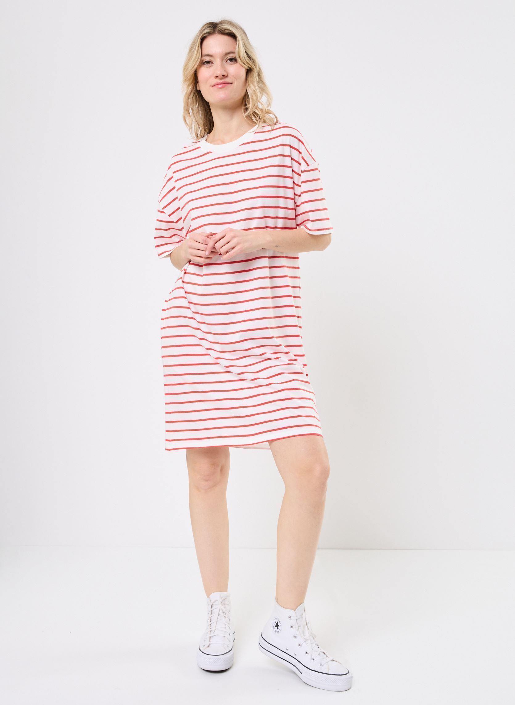 Robes RAVINTSA femme rouge MADE BY Robes RAVINTSA femme rouge IMP_RAYURE LARGE HIBISCUS_ECRU