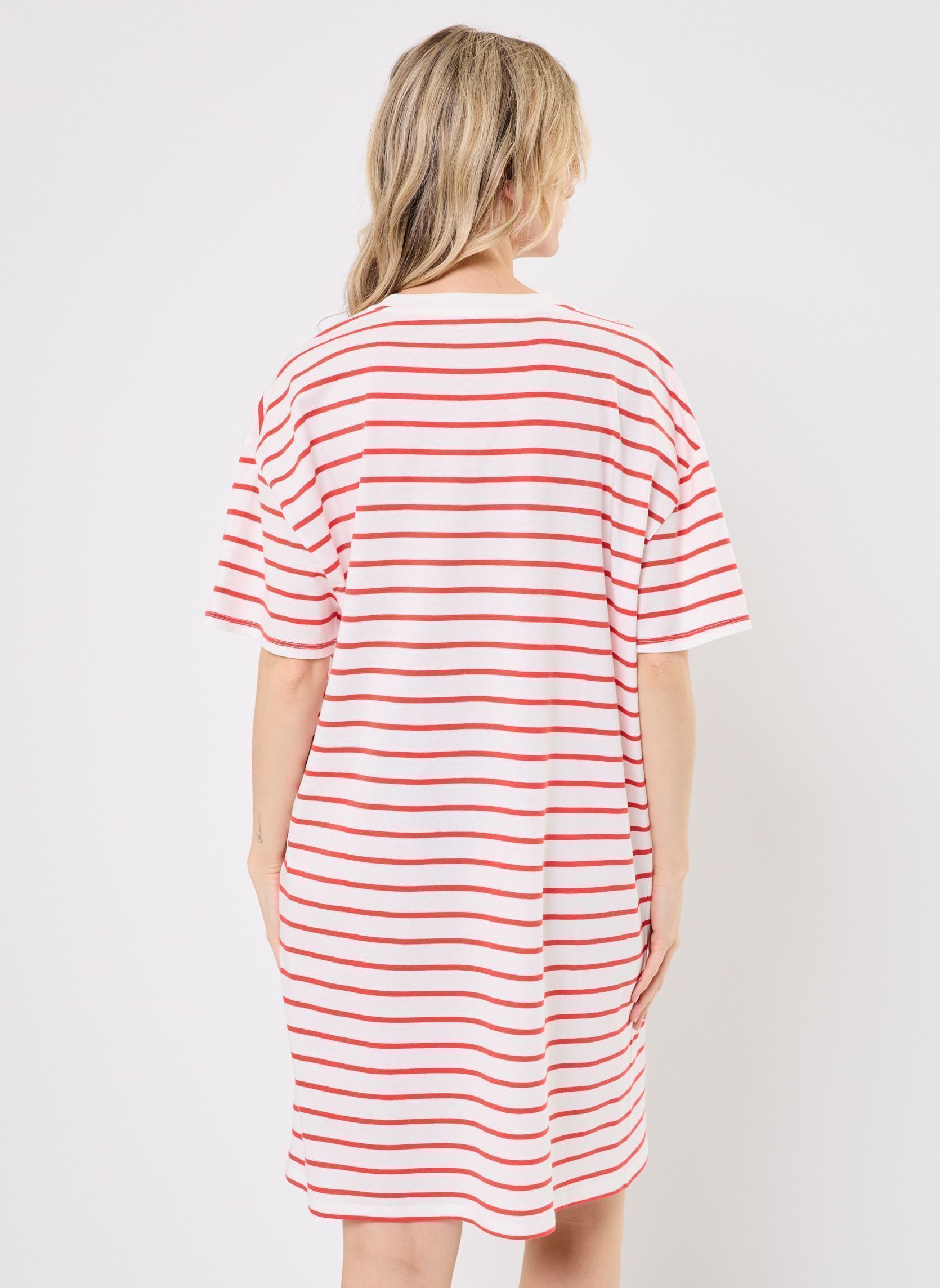 Robes RAVINTSA femme rouge MADE BY Robes RAVINTSA femme rouge IMP_RAYURE LARGE HIBISCUS_ECRU