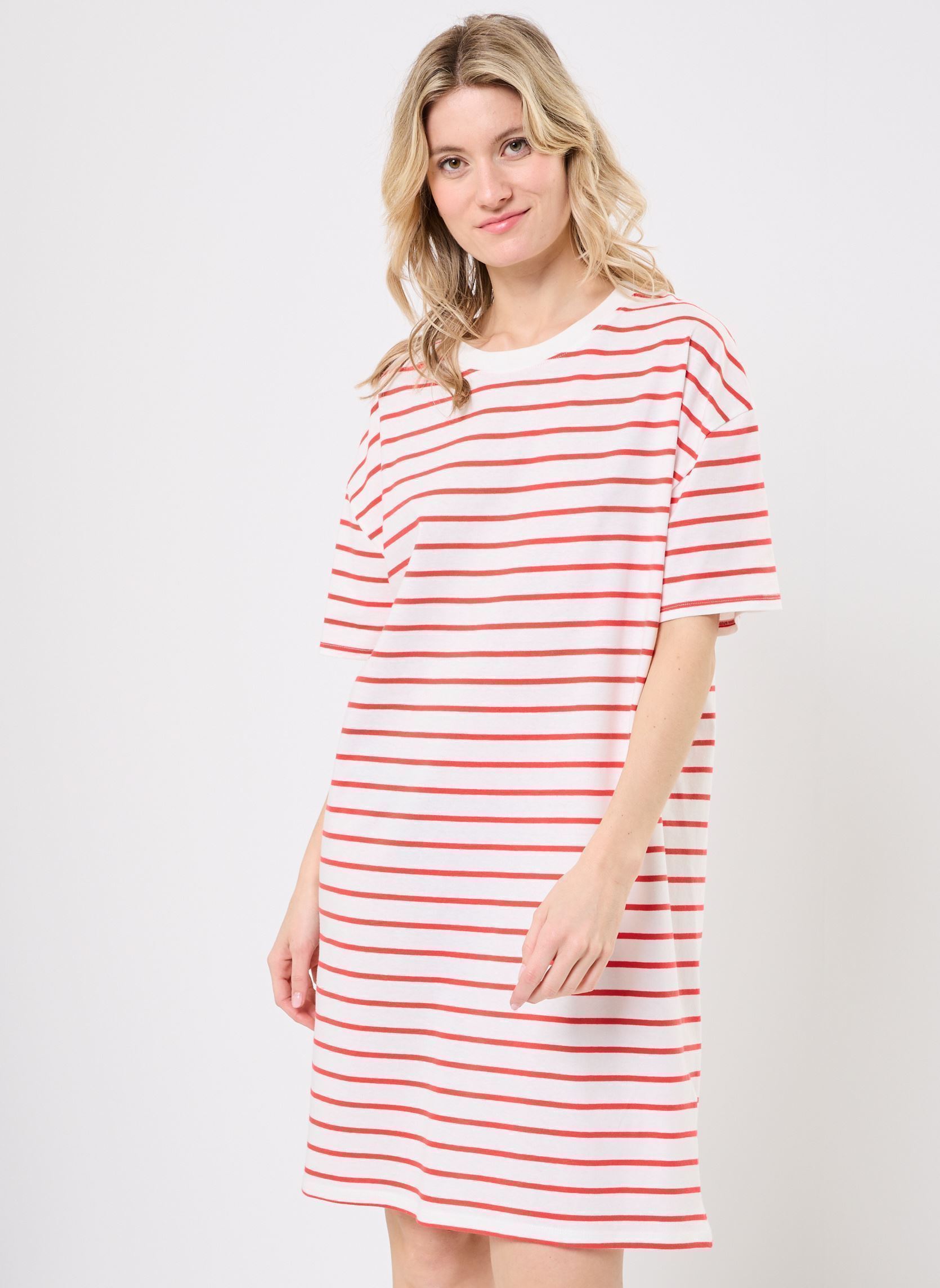 Robes RAVINTSA femme rouge MADE BY Robes RAVINTSA femme rouge IMP_RAYURE LARGE HIBISCUS_ECRU