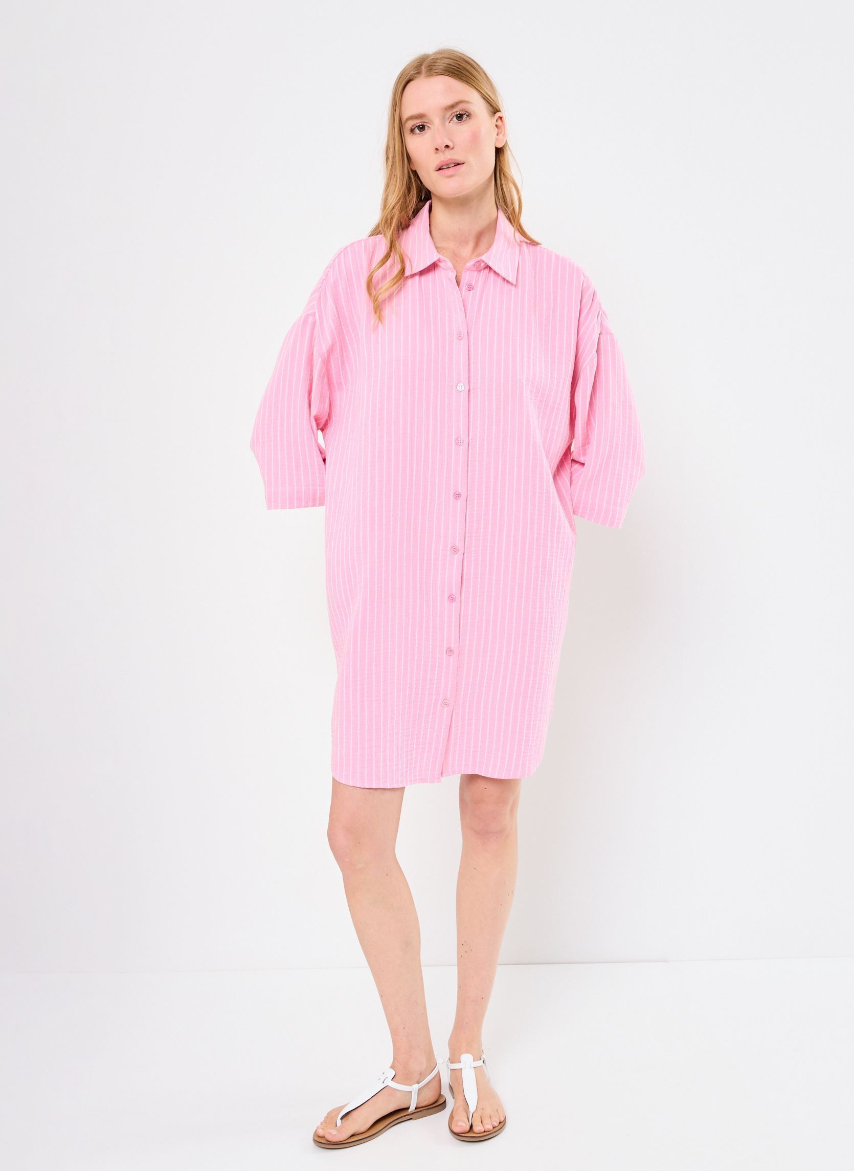 Overhemdjurken RICHKA rayures dames roze MADE BY Overhemdjurken RICHKA rayures dames roze IMP_RAYURE PRINT ECRU_ROSE