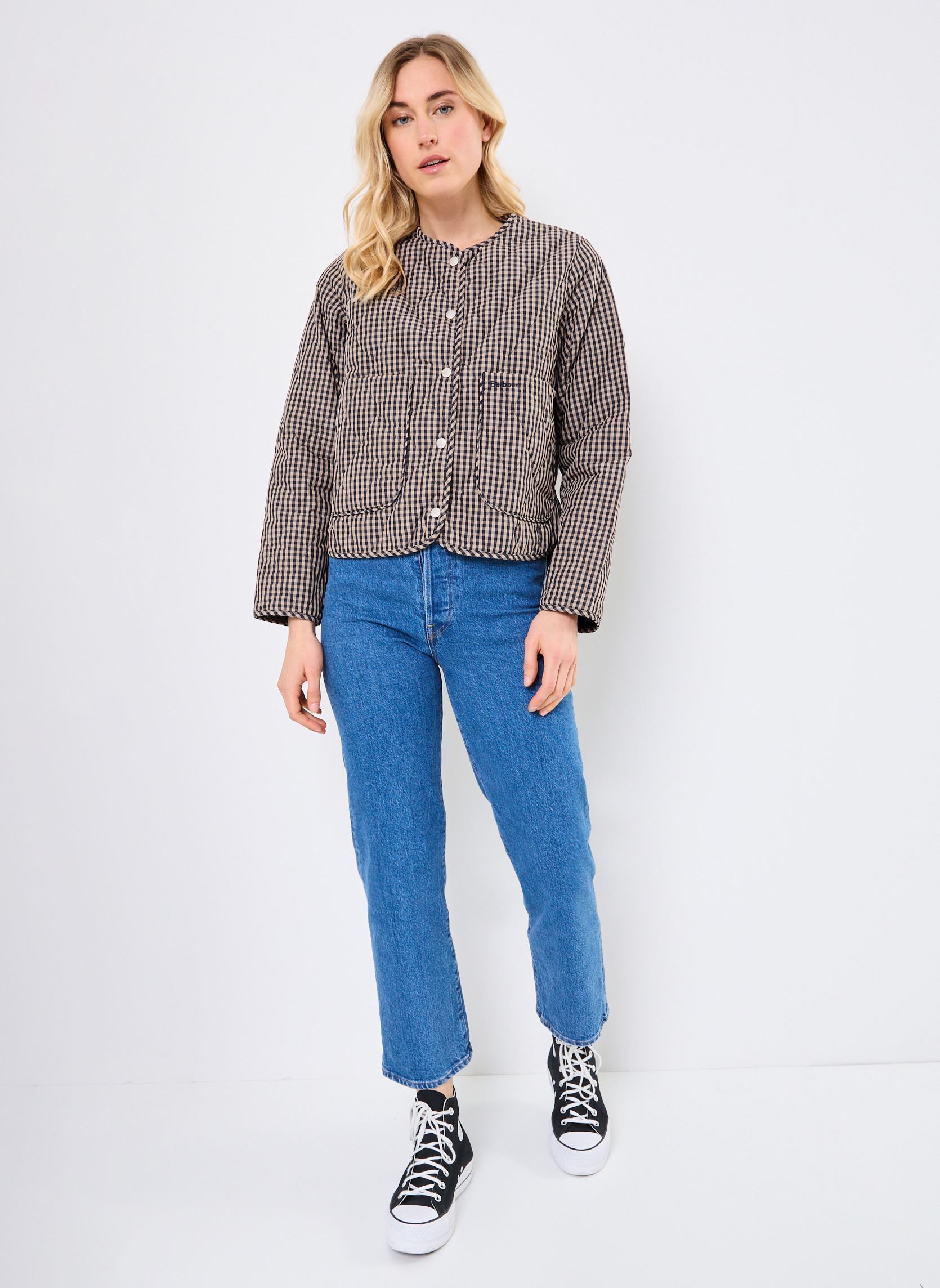 Bomberjacks CHECK MONROE QUILT dames bruin Barbour Bomberjacks CHECK MONROE QUILT dames bruin NAVY/SAND GINGHAM