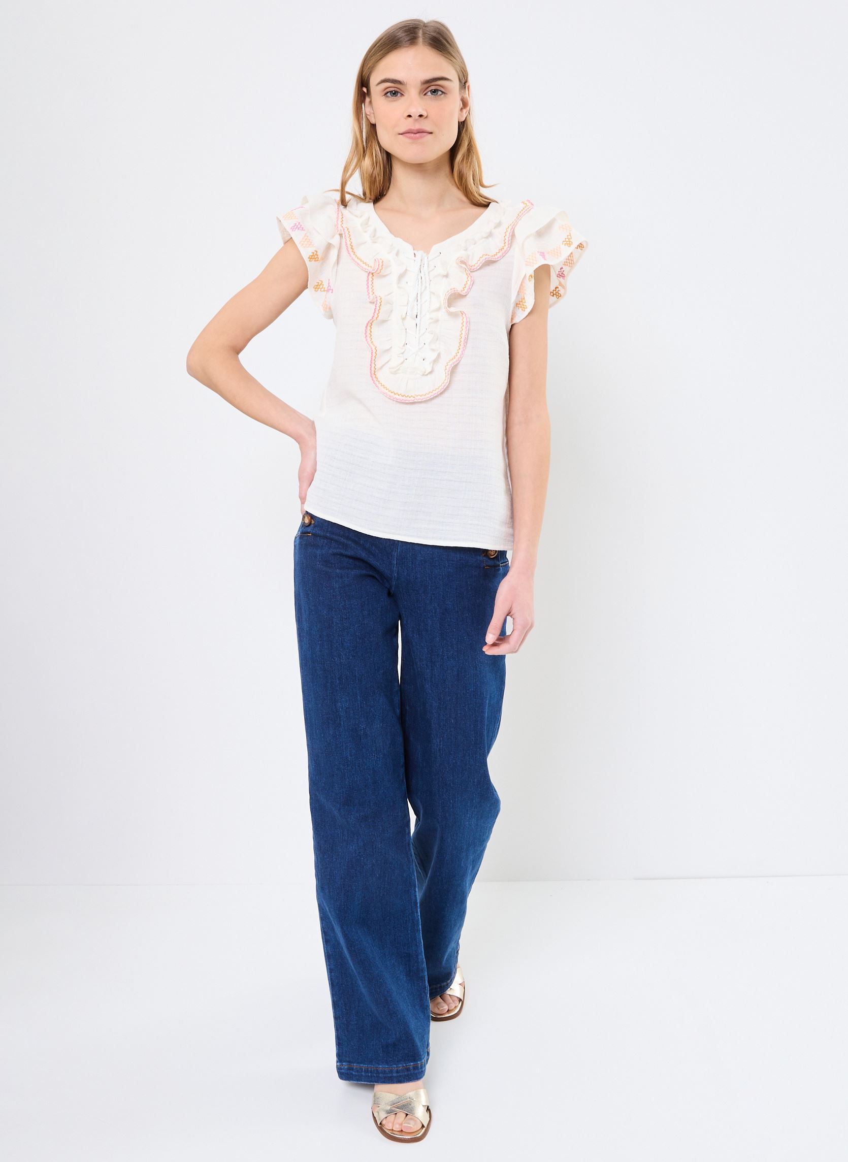 Kurzarm-Blusen Dalyna damen weiß Orféo Kurzarm-Blusen Dalyna damen weiß Ecru