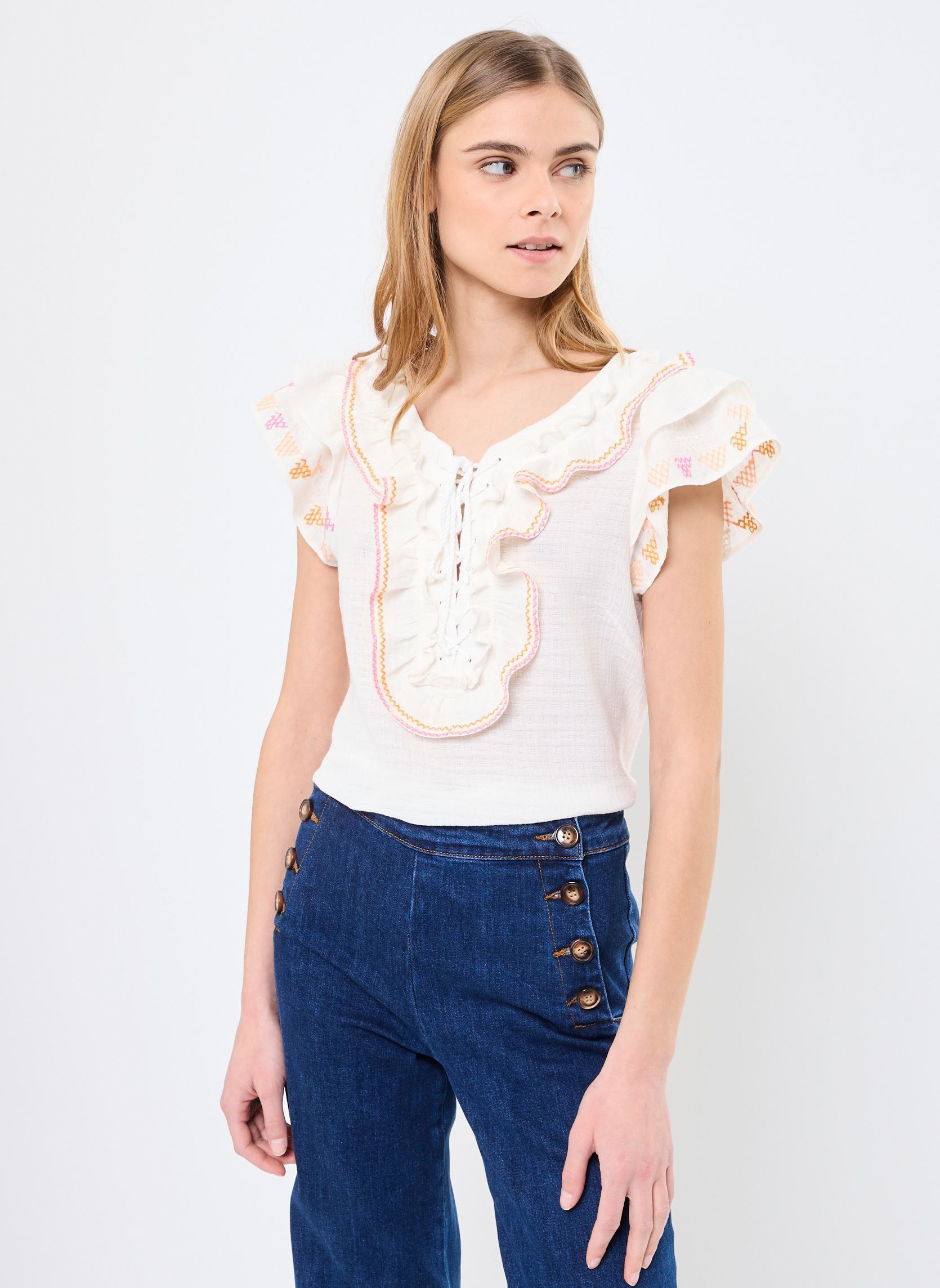 Kurzarm-Blusen Dalyna damen weiß Orféo Kurzarm-Blusen Dalyna damen weiß Ecru