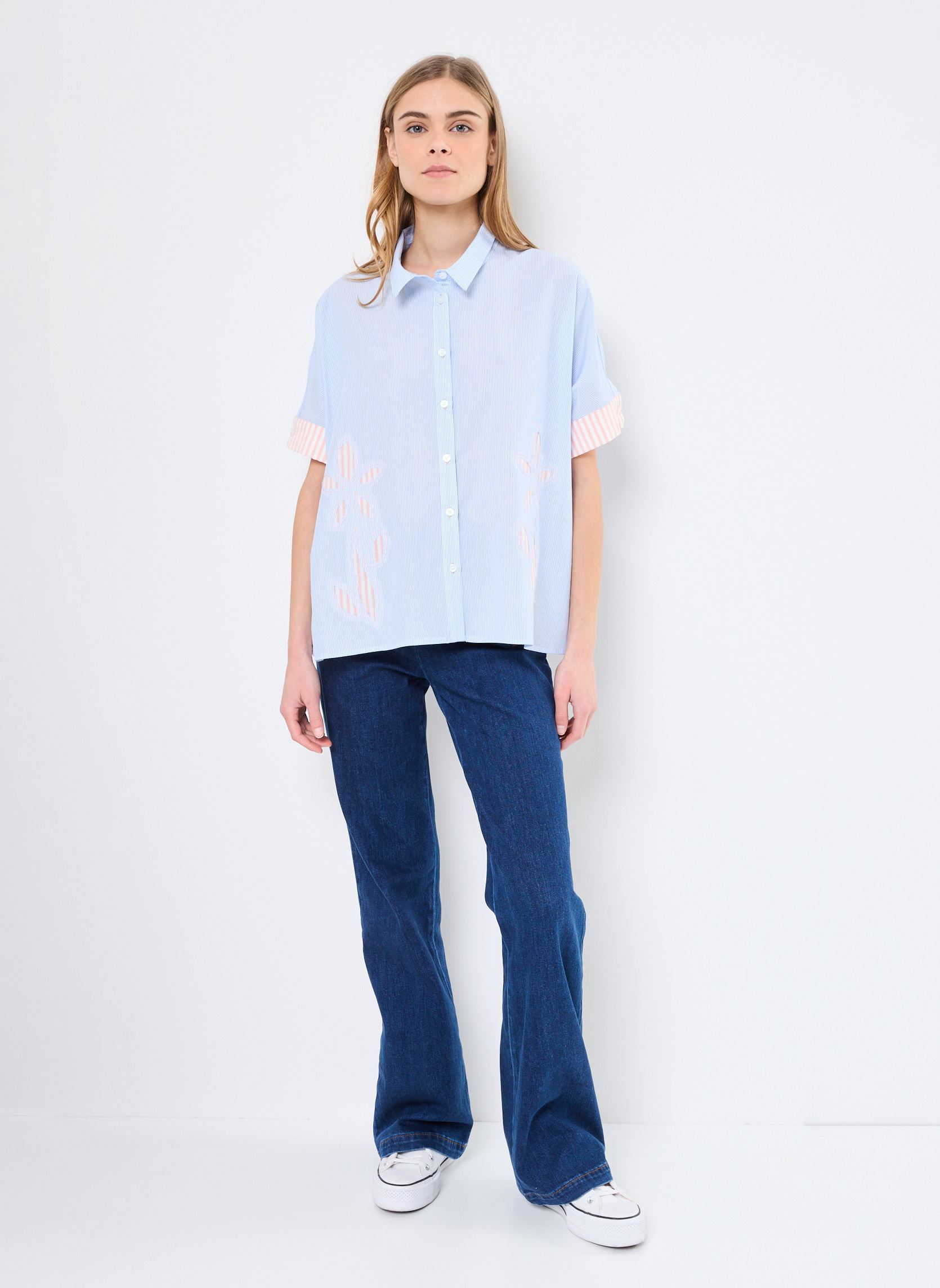 Chemises manches courtes Leinah femme bleu Orféo Chemises manches courtes Leinah femme bleu RAYURES BLEUES