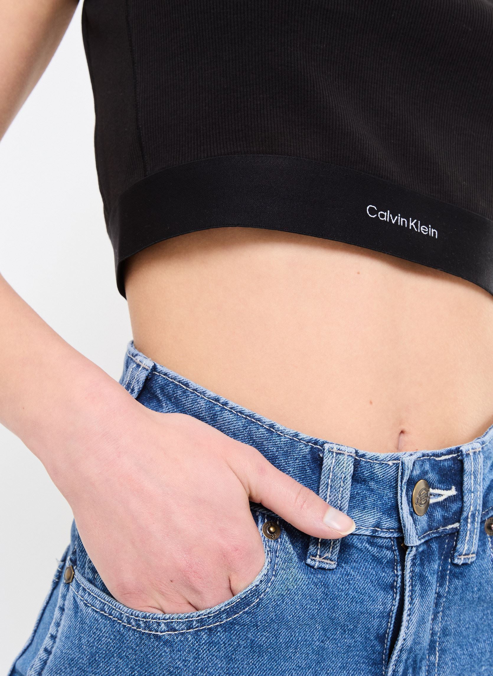 Tee-shirts manches courtes Rib Crop Tee LV00QS7349 femme noir Calvin Klein Tee-shirts manches courtes Rib Crop Tee LV00QS7349 femme noir BLACK