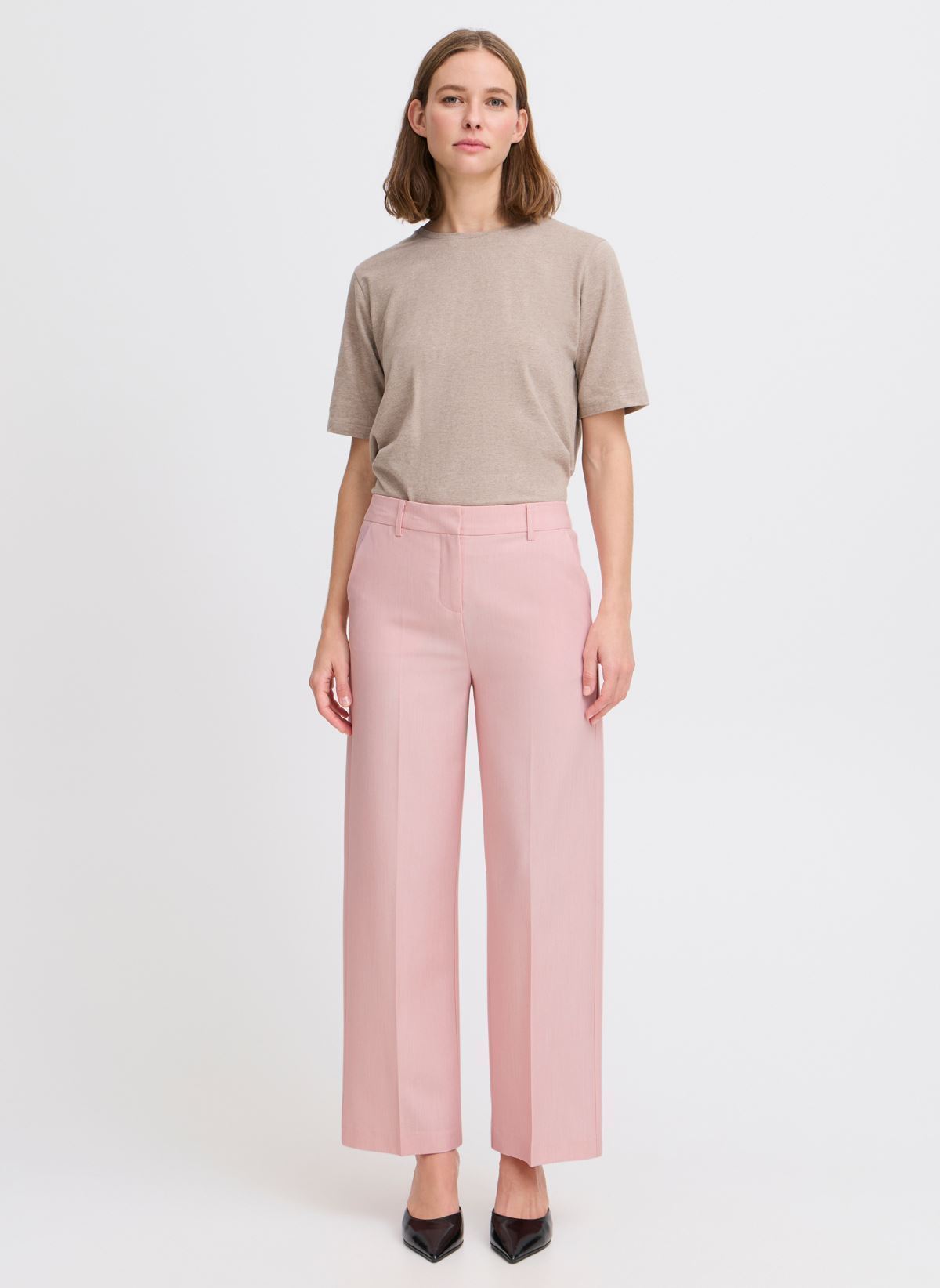 Pantaloni larghi BYDANTA WIDE LEG PANTS 2 CROPPED donna rosa B-Young Pantaloni larghi BYDANTA WIDE LEG PANTS 2 CROPPED donna rosa Roseate Spoonbill Melange