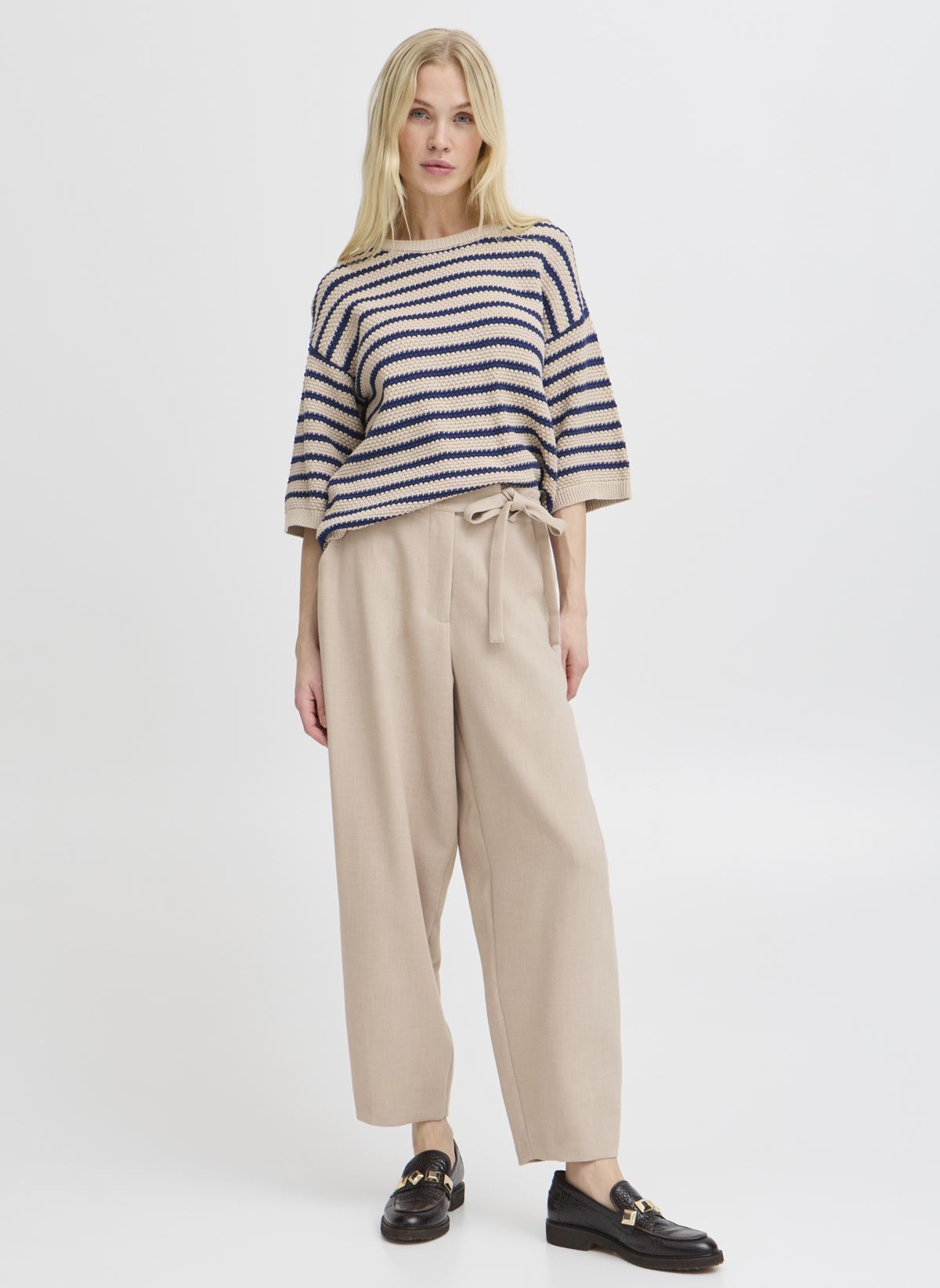 Pantalons larges BYERIKO BELT PANTS femme beige B-Young Pantalons larges BYERIKO BELT PANTS femme beige Roasted Cashew Melange