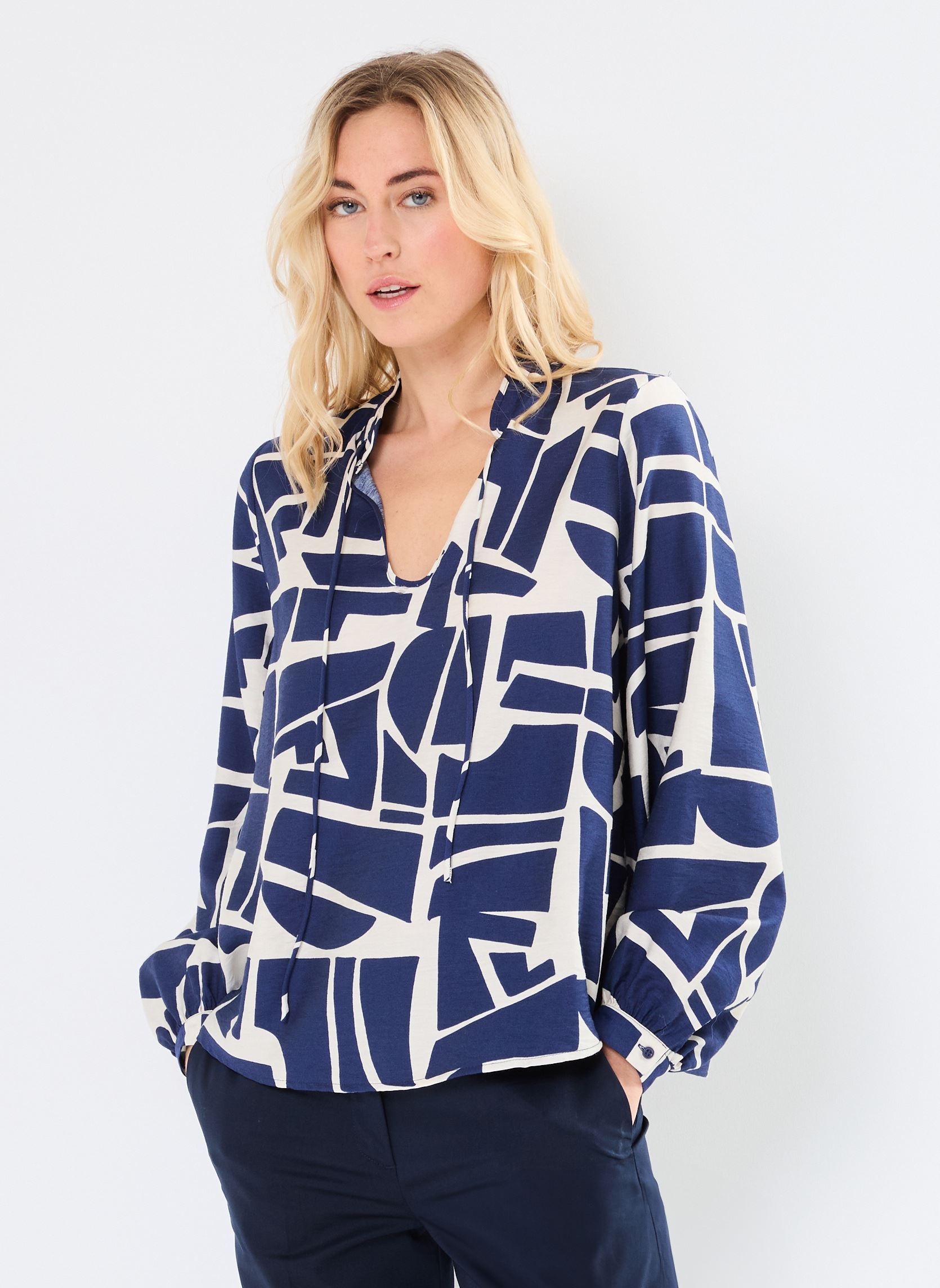 Bluse a maniche lunghe BYIHAMMA BLOUSE 2 donna blu B-Young Bluse a maniche lunghe BYIHAMMA BLOUSE 2 donna blu Med Blue Geo