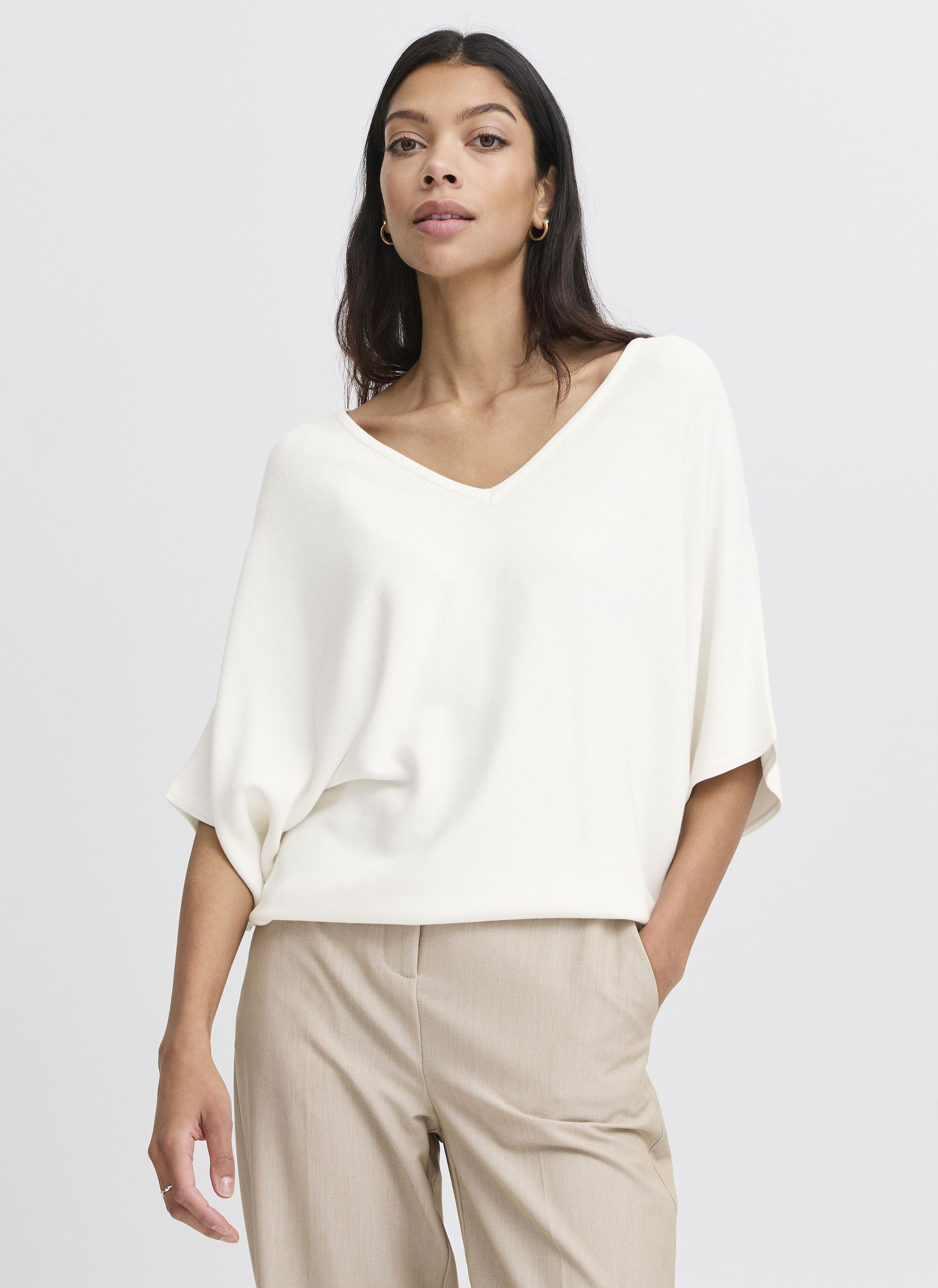 Truien BYMMORLA VNECK SHORT SLEEVE dames wit B-Young Truien BYMMORLA VNECK SHORT SLEEVE dames wit Marshmallow