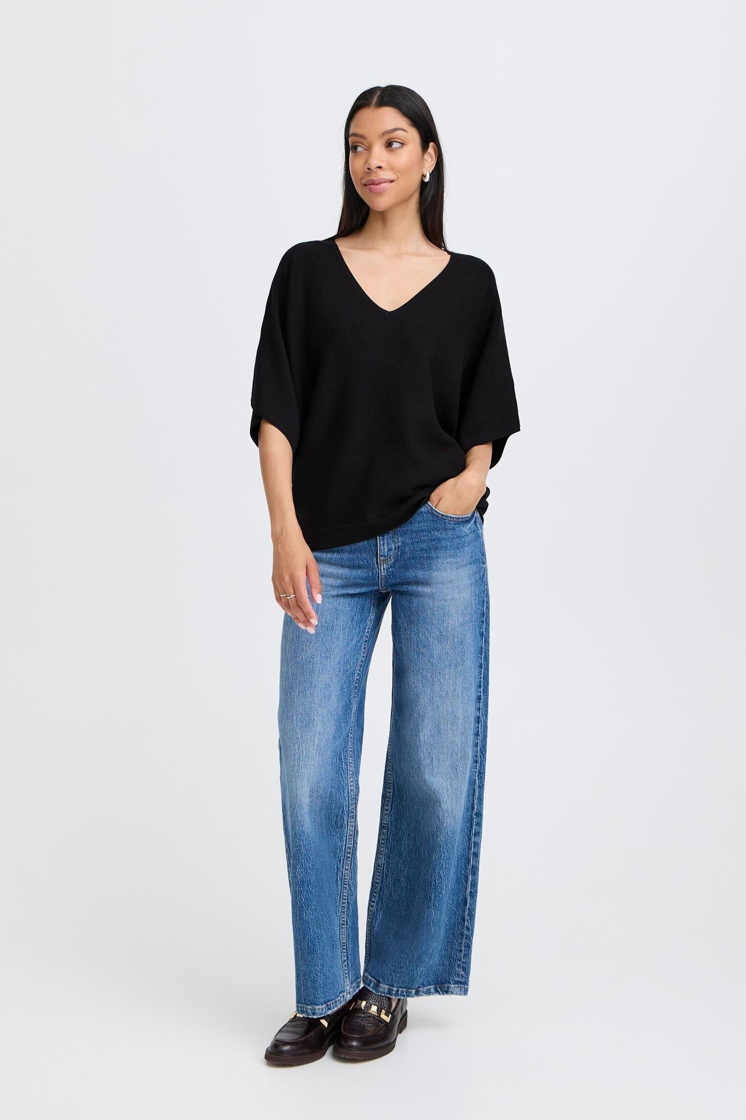 Pulls BYMMORLA VNECK SHORT SLEEVE femme noir B-Young Pulls BYMMORLA VNECK SHORT SLEEVE femme noir Black