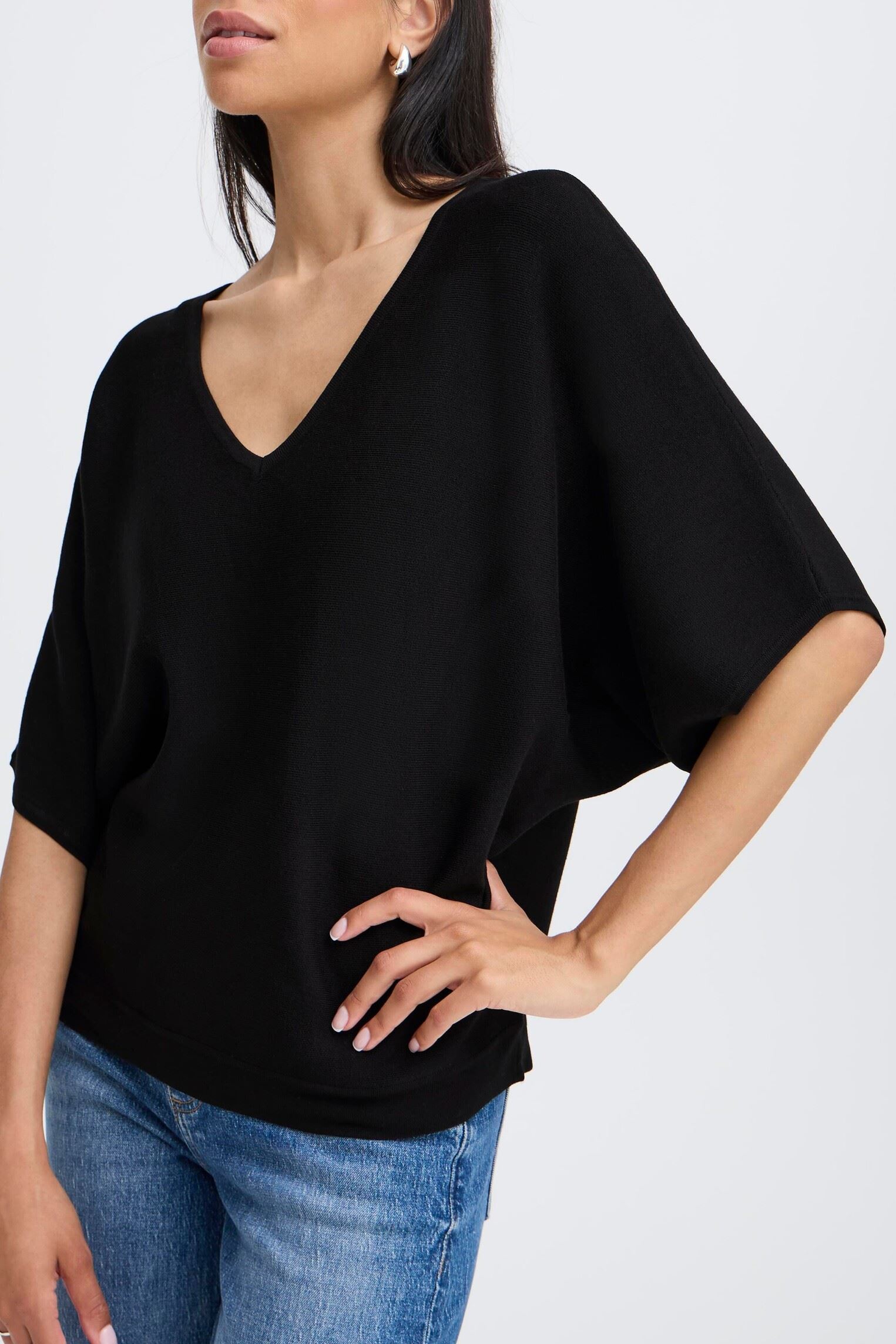 Pulls BYMMORLA VNECK SHORT SLEEVE femme noir B-Young Pulls BYMMORLA VNECK SHORT SLEEVE femme noir Black