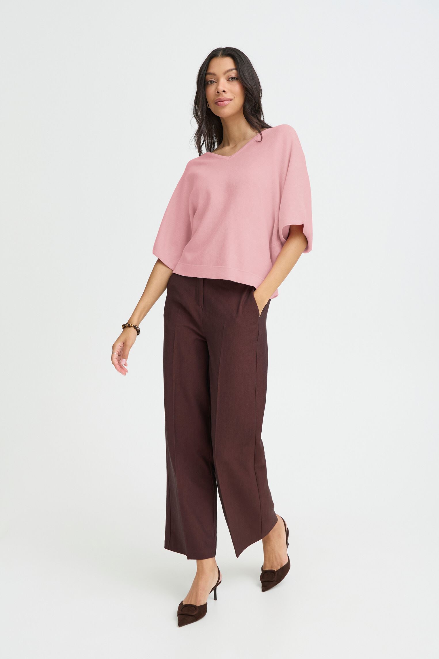 Pullover BYMMORLA VNECK SHORT SLEEVE damen rosa B-Young Pullover BYMMORLA VNECK SHORT SLEEVE damen rosa Parfait Pink Melange