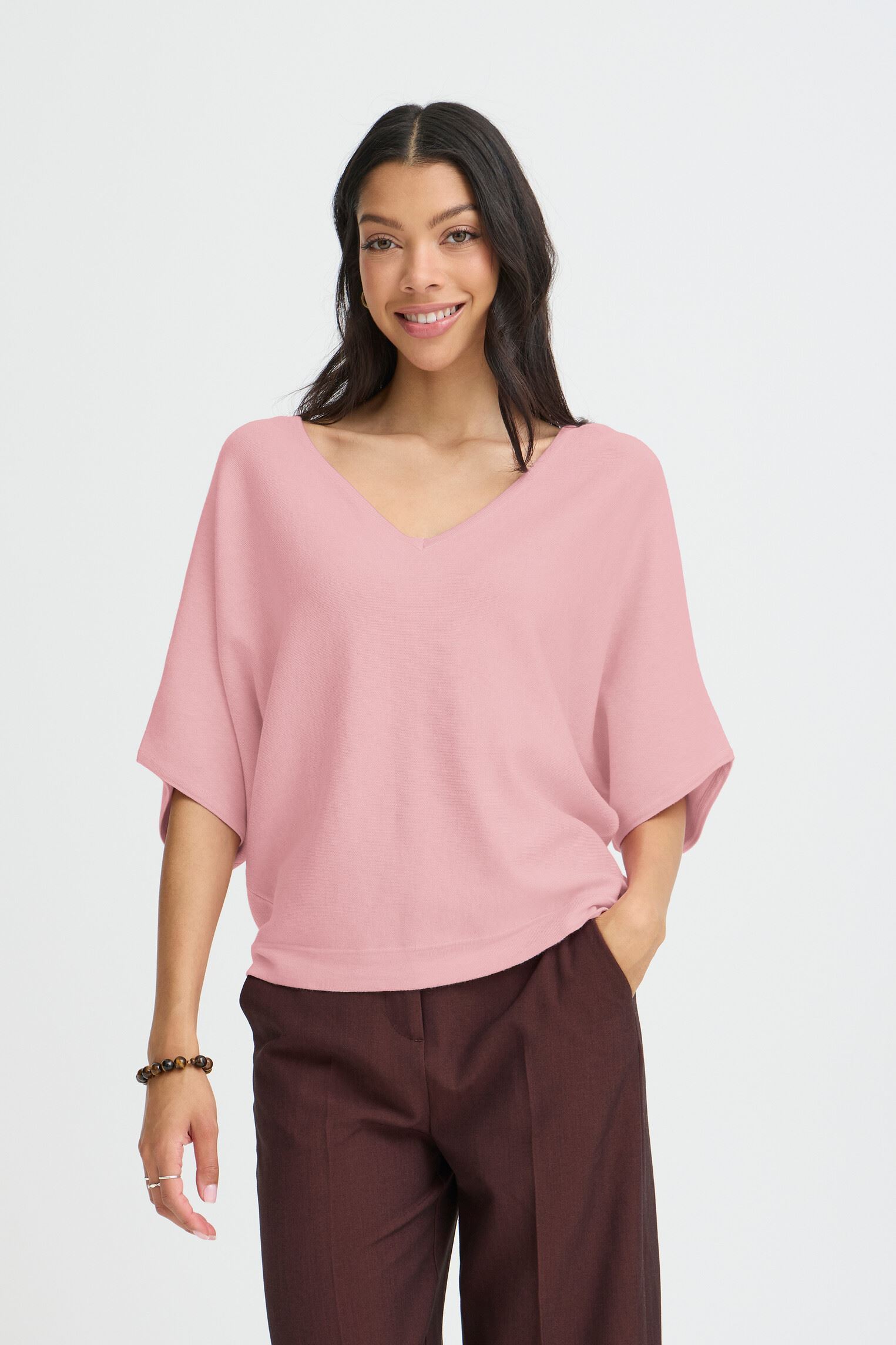 Pullover BYMMORLA VNECK SHORT SLEEVE damen rosa B-Young Pullover BYMMORLA VNECK SHORT SLEEVE damen rosa Parfait Pink Melange