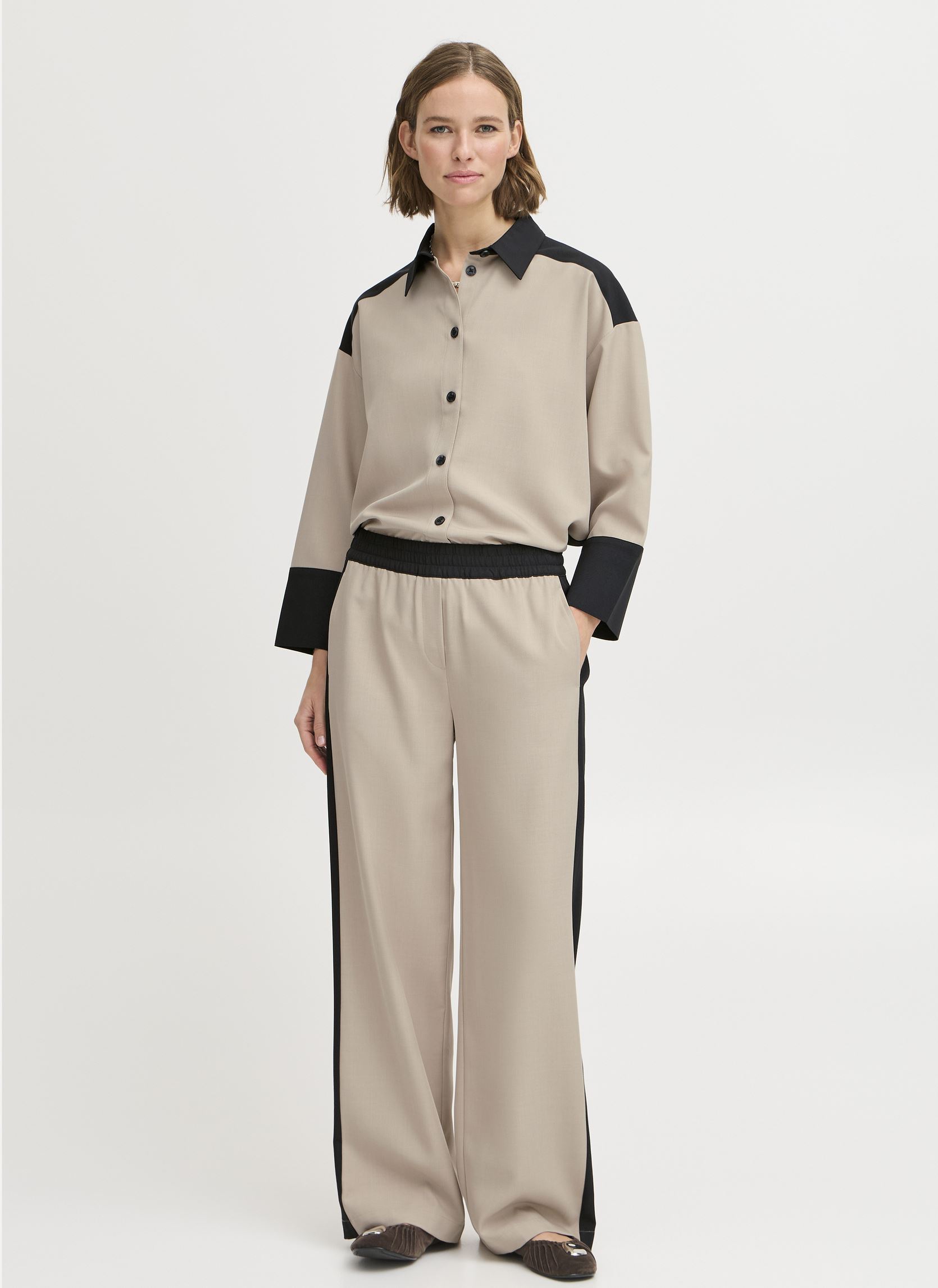 Pantalons larges BYIDDE PANTS femme beige B-Young Pantalons larges BYIDDE PANTS femme beige Humus Mix