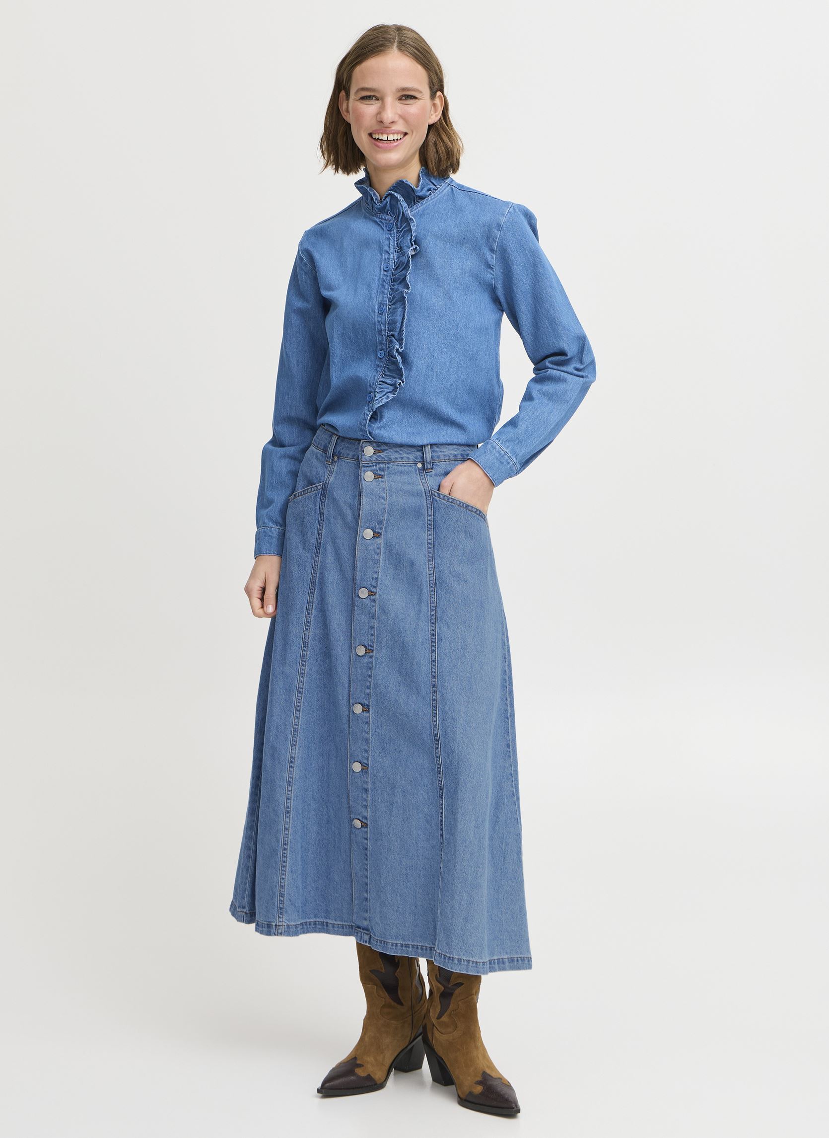 Lange Röcke BYKAPUCA SKIRT damen blau B-Young Lange Röcke BYKAPUCA SKIRT damen blau Mid Blue Denim