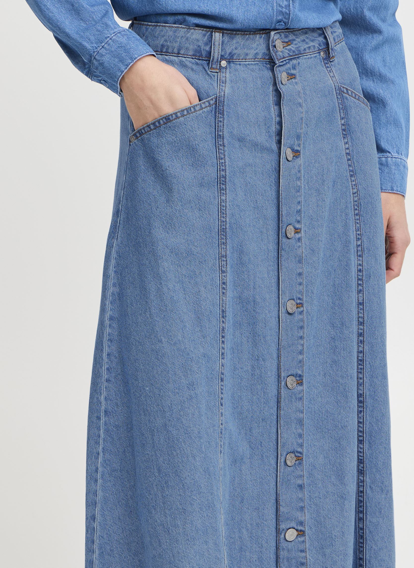 Lange Röcke BYKAPUCA SKIRT damen blau B-Young Lange Röcke BYKAPUCA SKIRT damen blau Mid Blue Denim