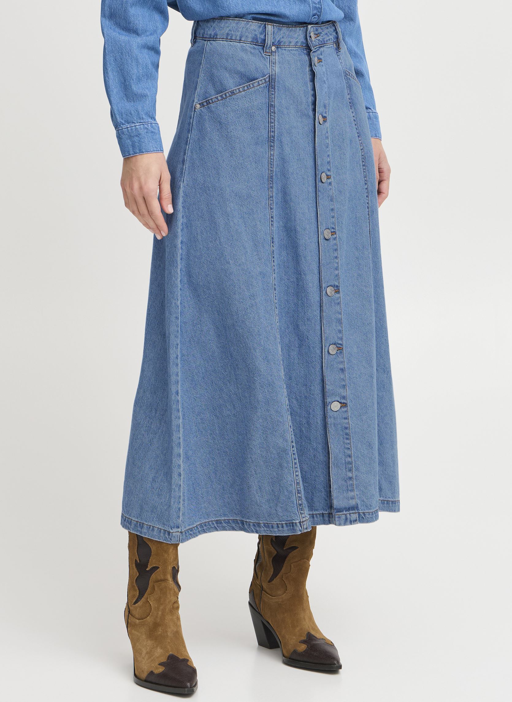 Lange Röcke BYKAPUCA SKIRT damen blau B-Young Lange Röcke BYKAPUCA SKIRT damen blau Mid Blue Denim