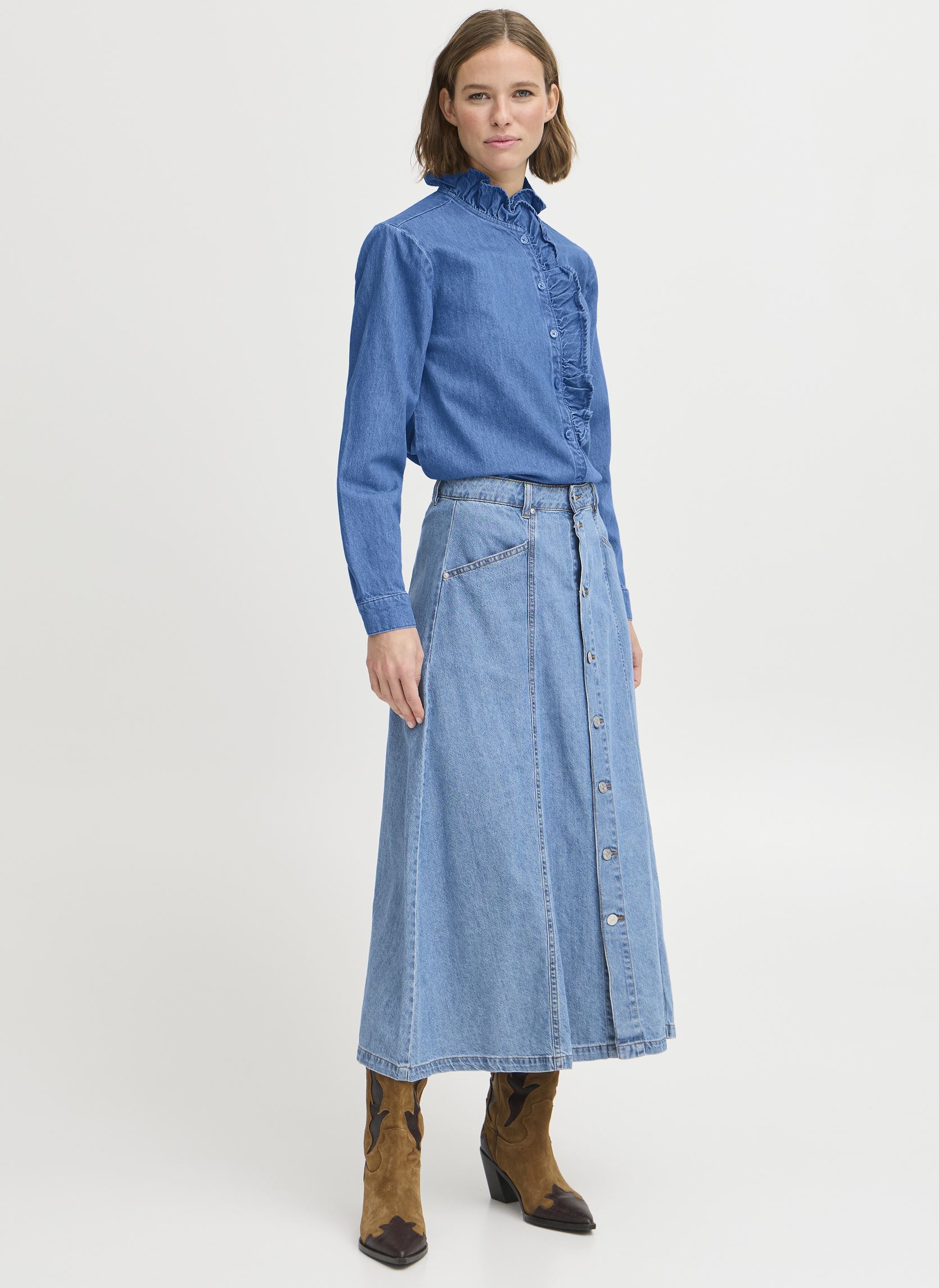 Chemises manches longues BYKISTINI SHIRT femme bleu B-Young Chemises manches longues BYKISTINI SHIRT femme bleu MID BLUE DENIM