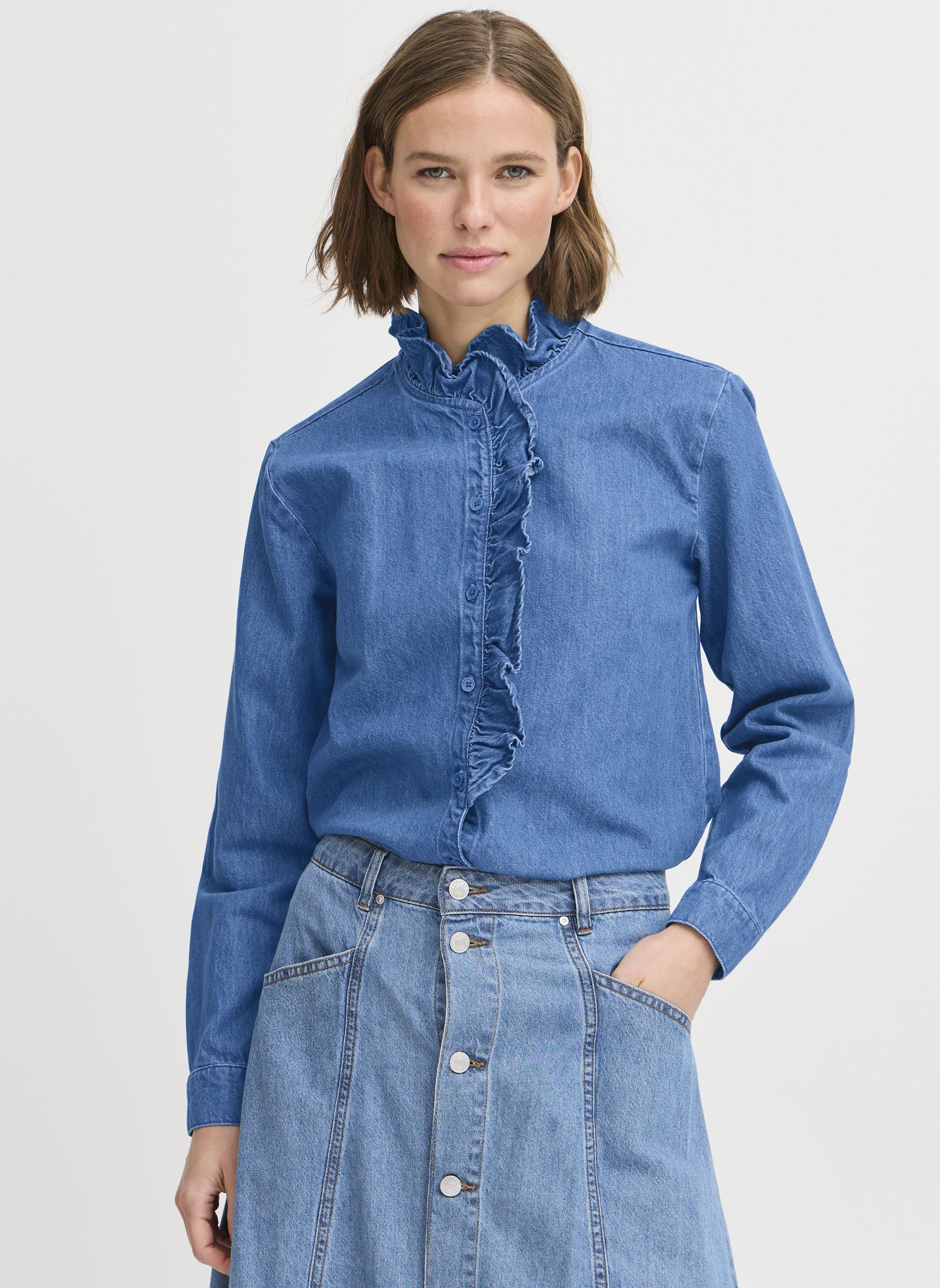 Chemises manches longues BYKISTINI SHIRT femme bleu B-Young Chemises manches longues BYKISTINI SHIRT femme bleu MID BLUE DENIM