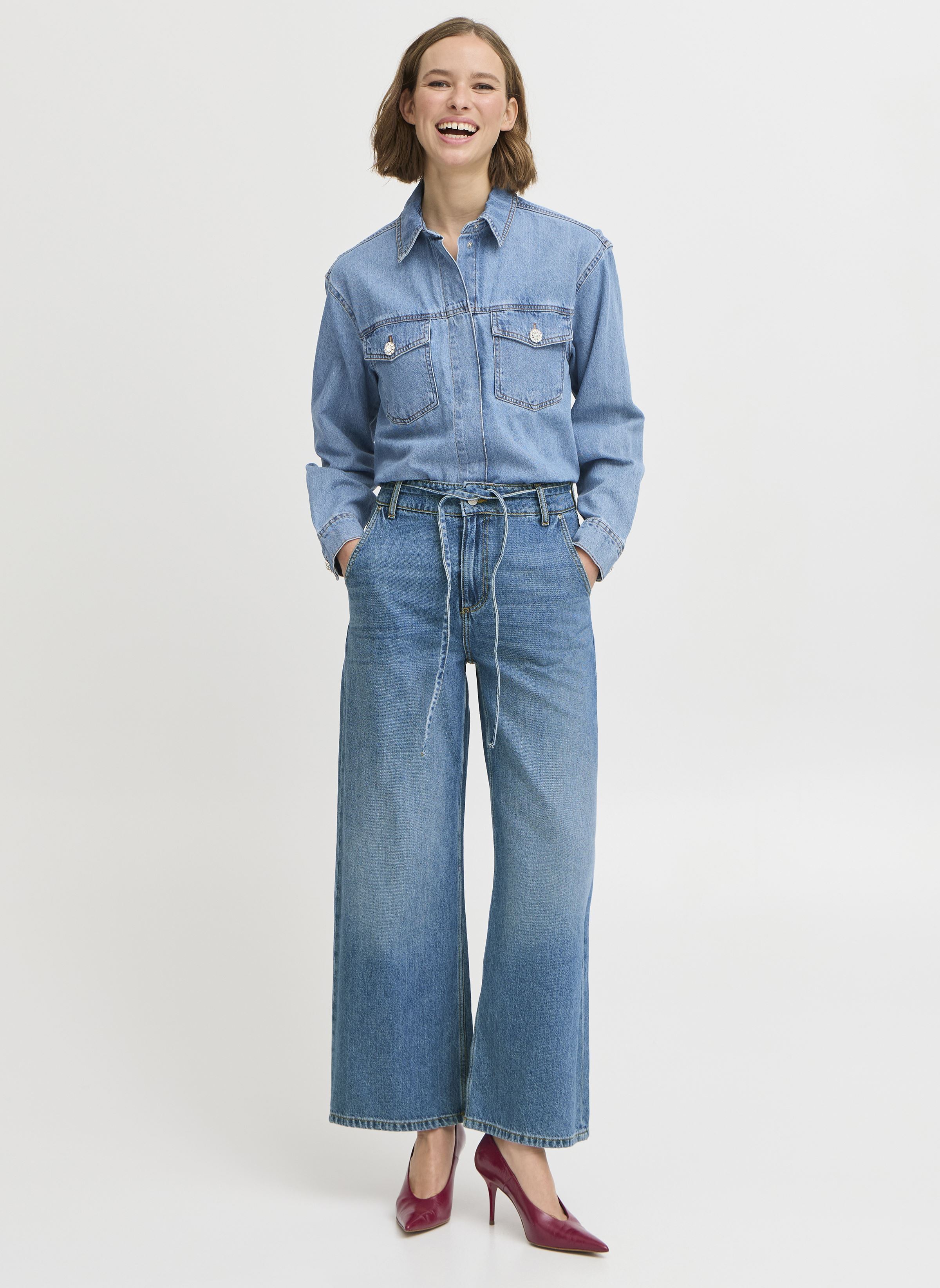 Wijde jeans / Flared Jeans BYKIMU BELT JEANS dames blauw B-Young Wijde jeans / Flared Jeans BYKIMU BELT JEANS dames blauw Mid Blue Denim