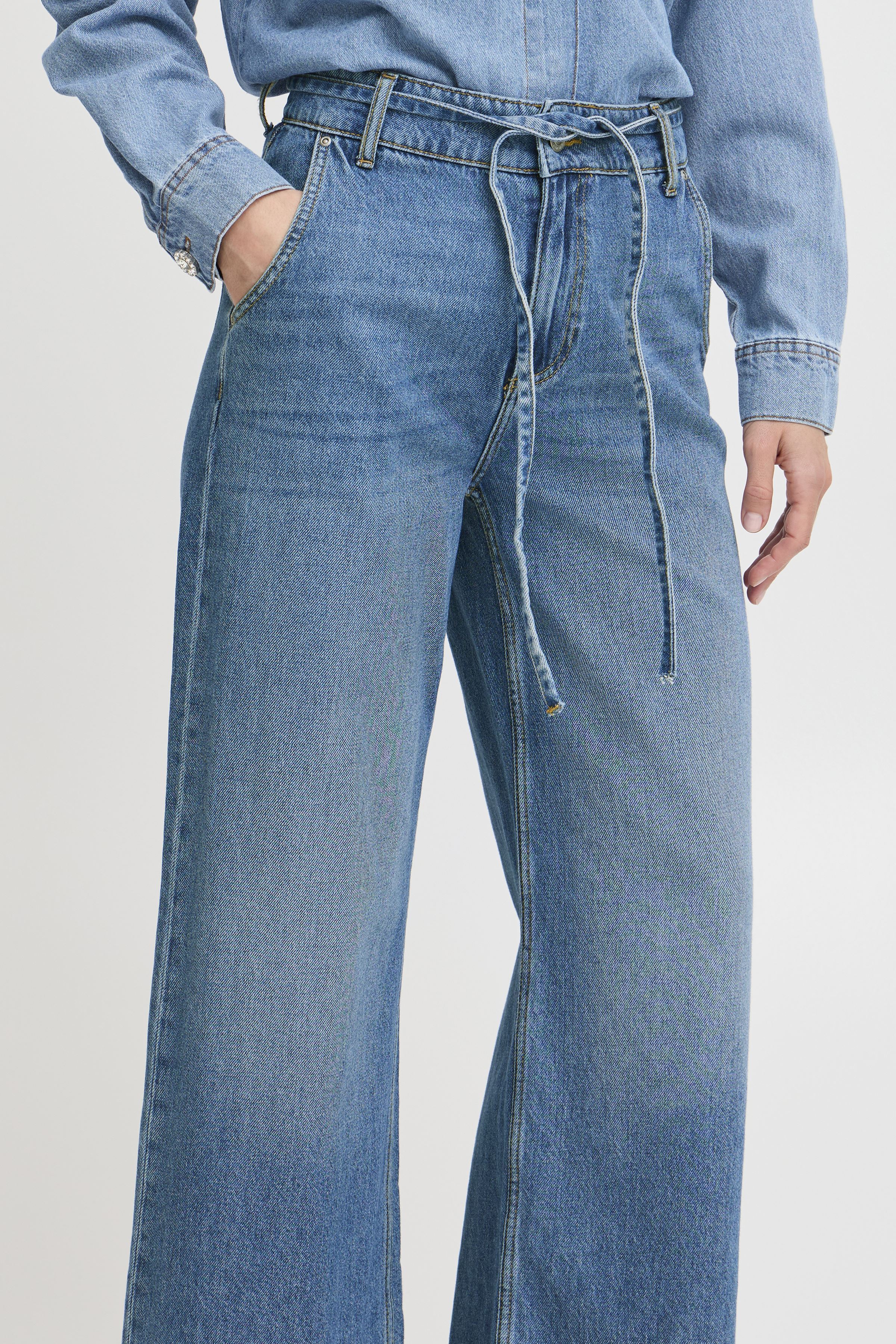 Wijde jeans / Flared Jeans BYKIMU BELT JEANS dames blauw B-Young Wijde jeans / Flared Jeans BYKIMU BELT JEANS dames blauw Mid Blue Denim
