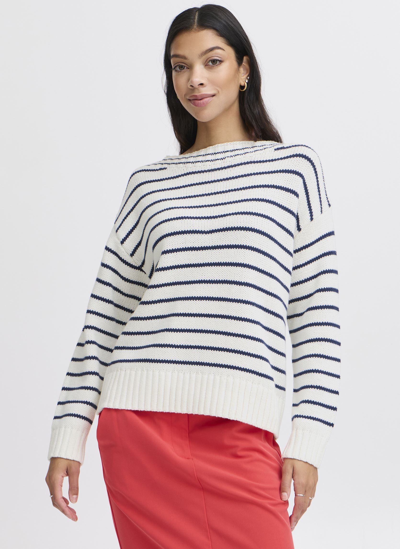 Sweater BYNAGLA STRIPED JUMPER dames wit B-Young Sweater BYNAGLA STRIPED JUMPER dames wit MARSHMALLOW MIX