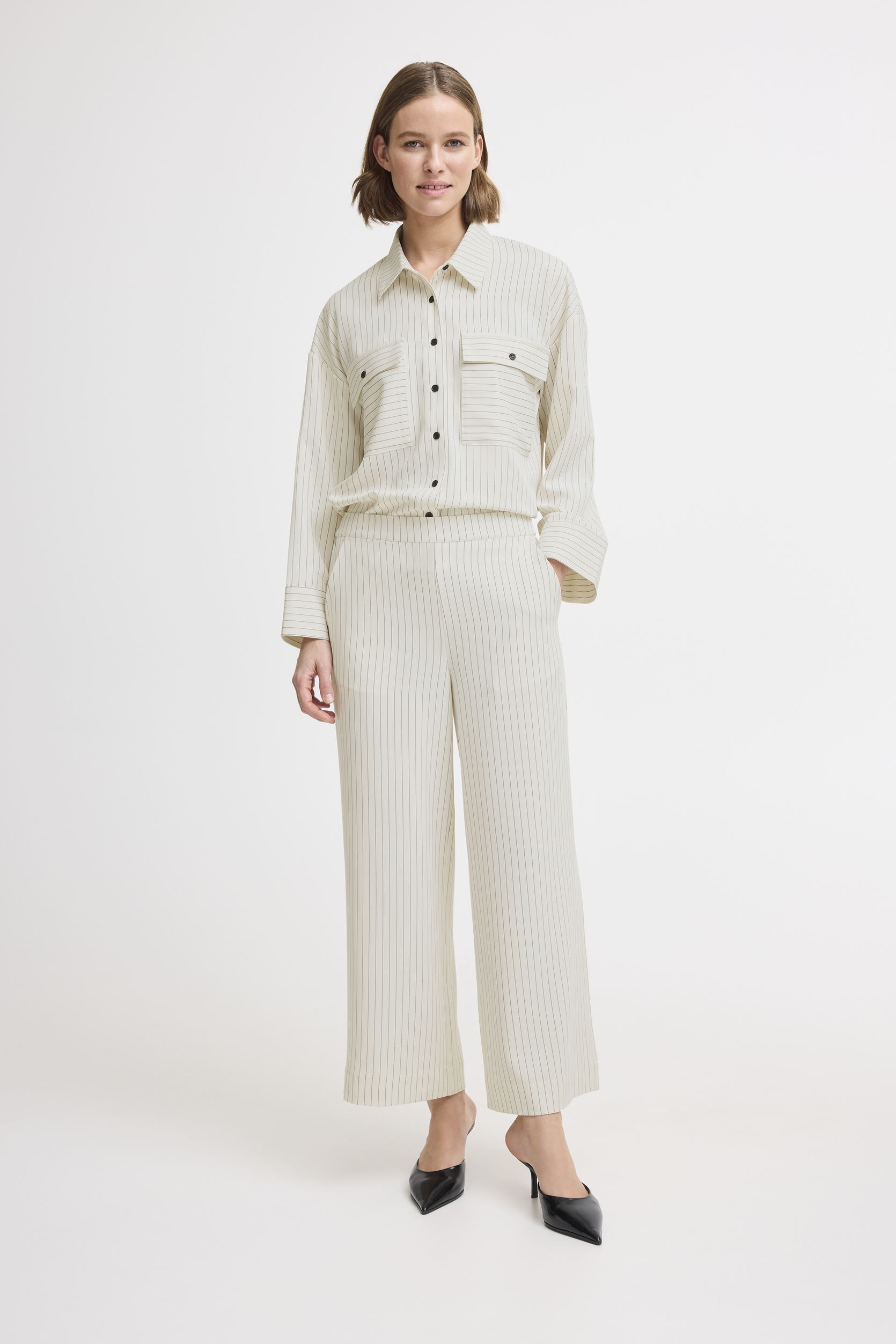Weite Hosen BYDANNIA PANTS - damen weiß B-Young Weite Hosen BYDANNIA PANTS - damen weiß Birch Mix