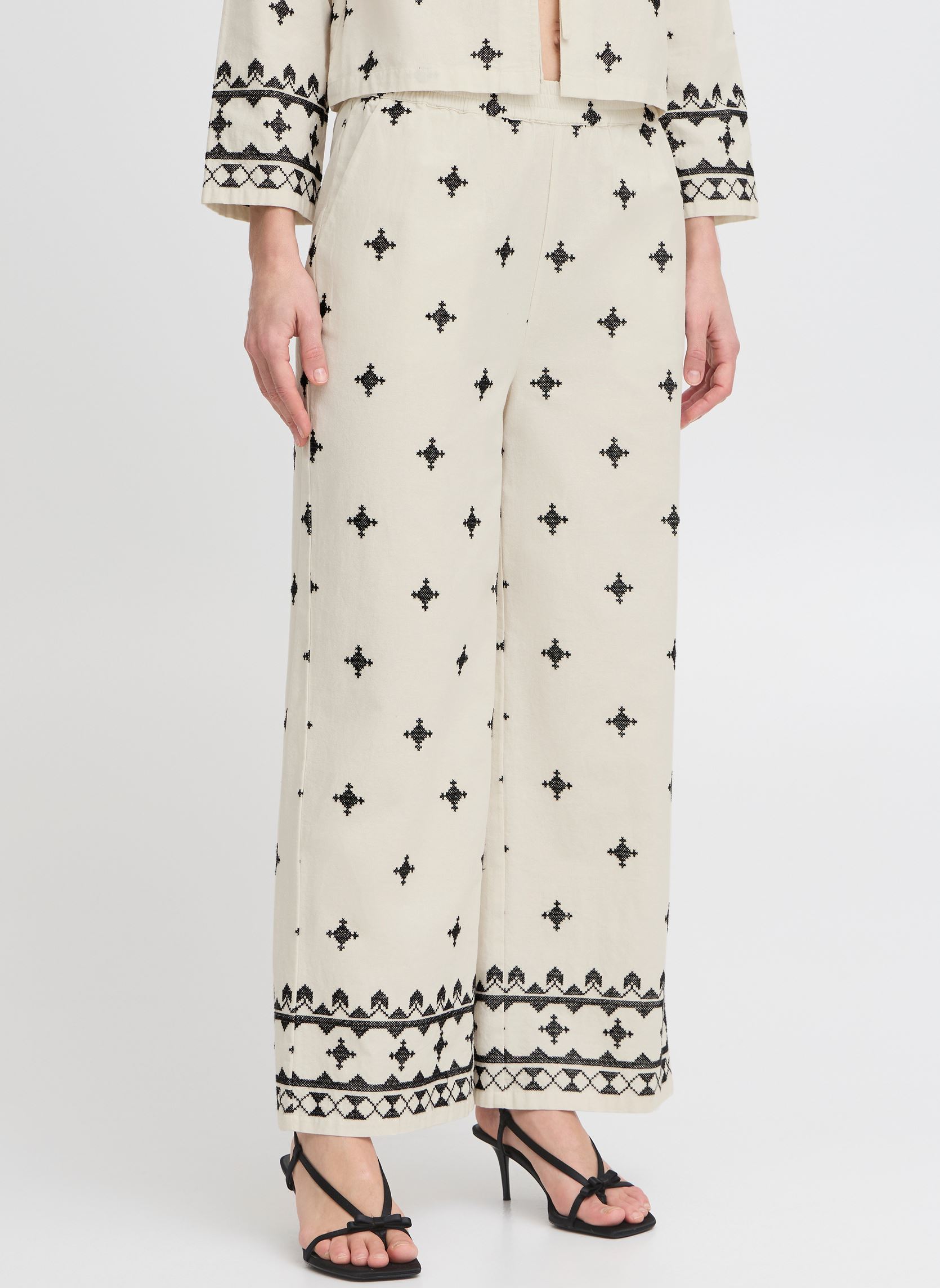 Pantalon en coton wideleg taille mi-haute - Femme | MANGO France métropolitaine