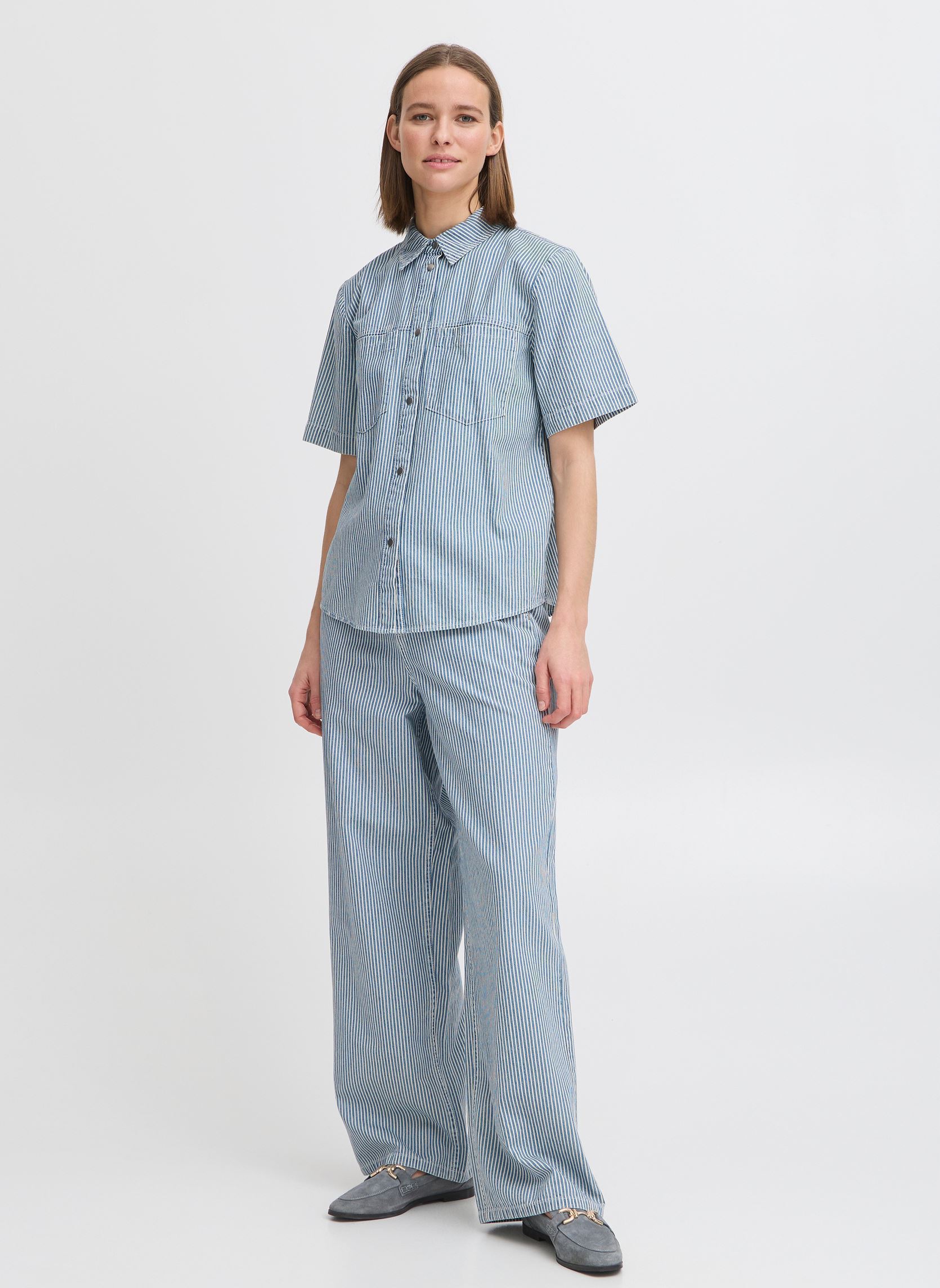 Pantalons larges BYLARO PANTS - femme bleu B-Young Pantalons larges BYLARO PANTS - femme bleu Blue Stripe Denim