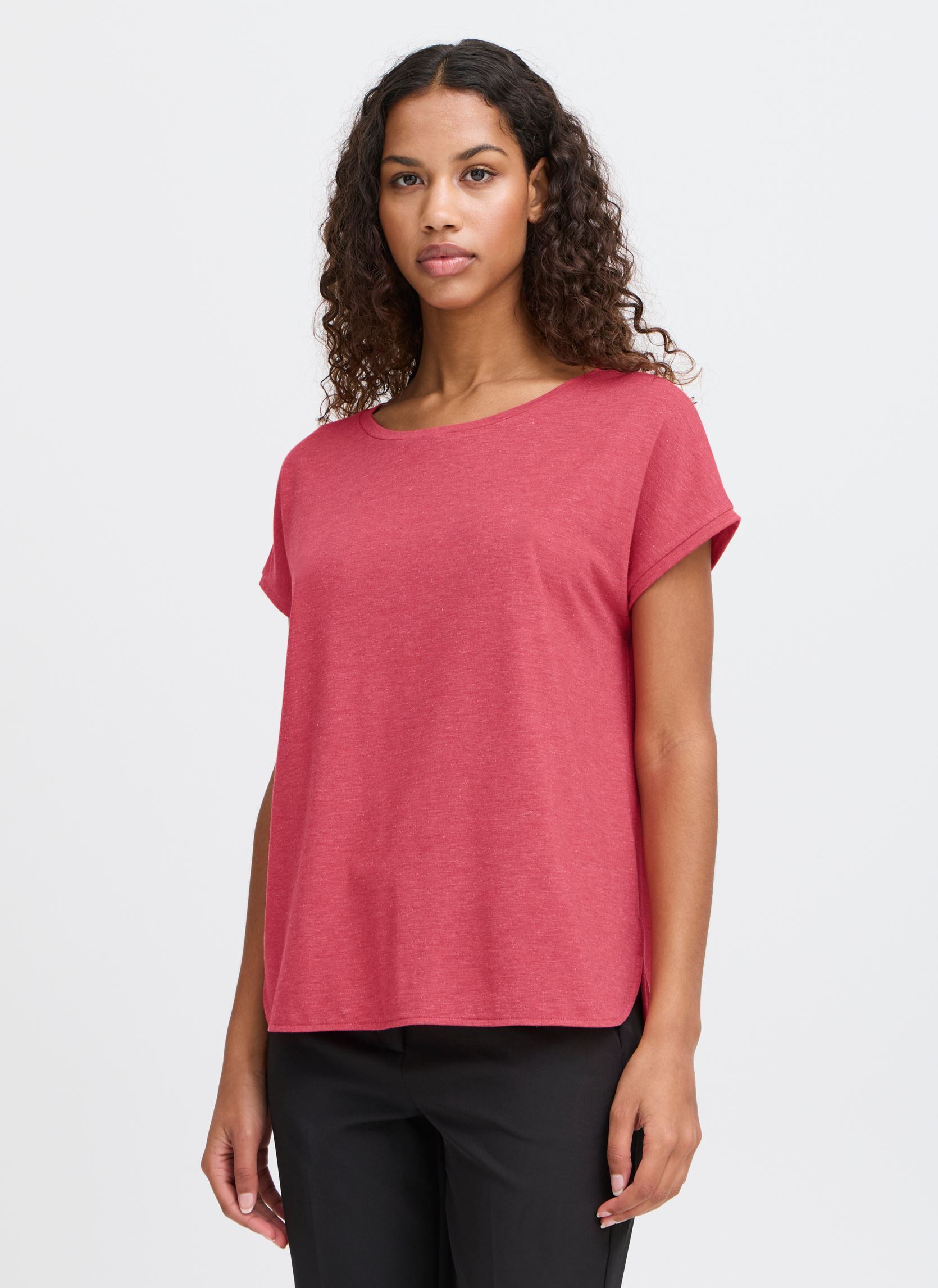 T-shirt manches courtes col en V coton rose poudrée femme | La Halle