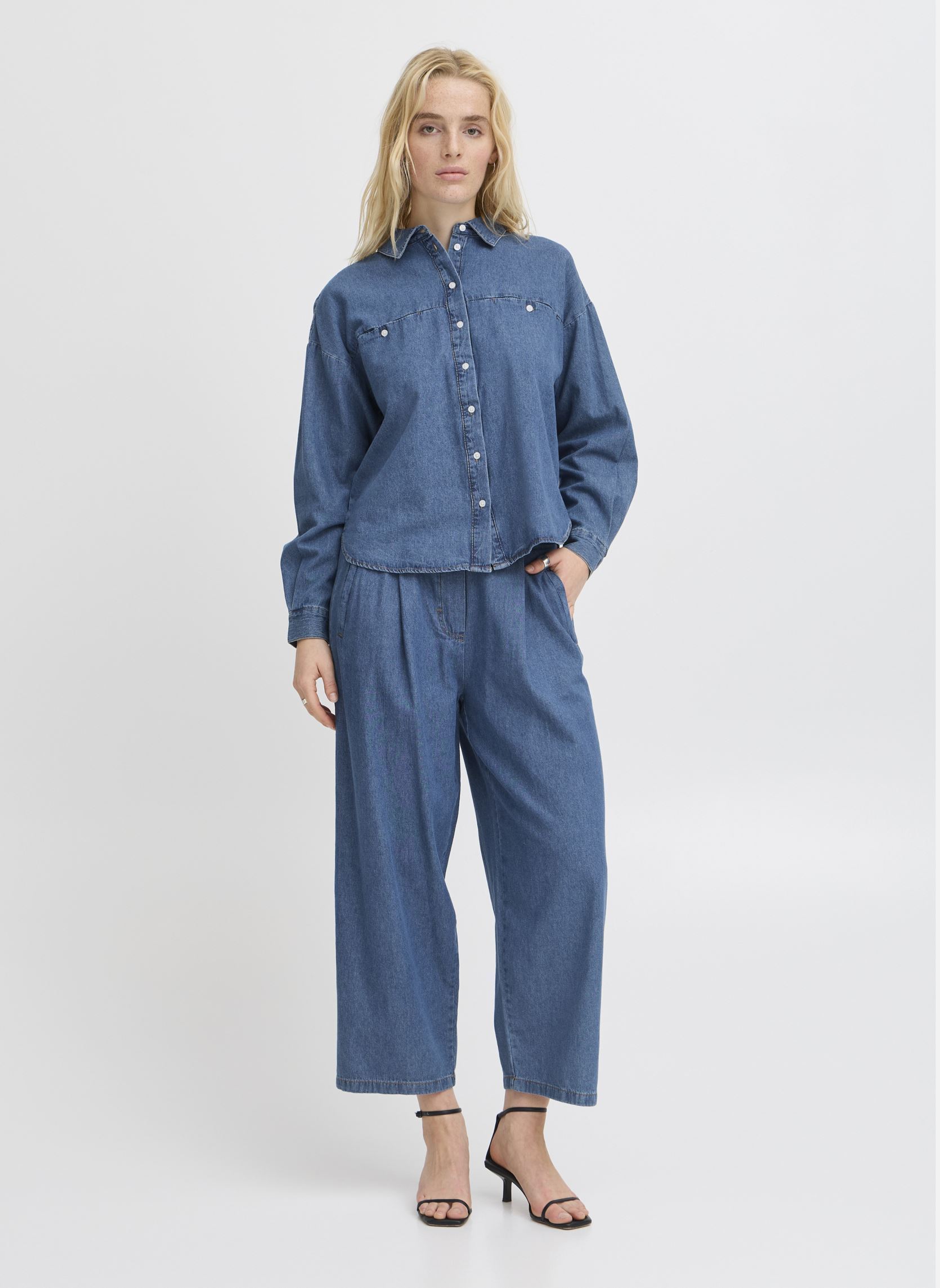 Pantaloni larghi IHARCHER PA donna blu Ichi Pantaloni larghi IHARCHER PA donna blu Washed med. blue