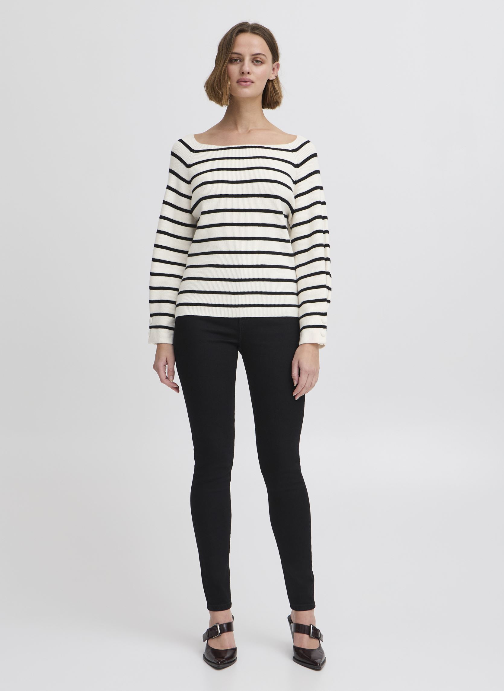 Tee-shirts manches longues IHBOSTON LS9 femme blanc Ichi Tee-shirts manches longues IHBOSTON LS9 femme blanc BIRCH W. BLACK STRIPE