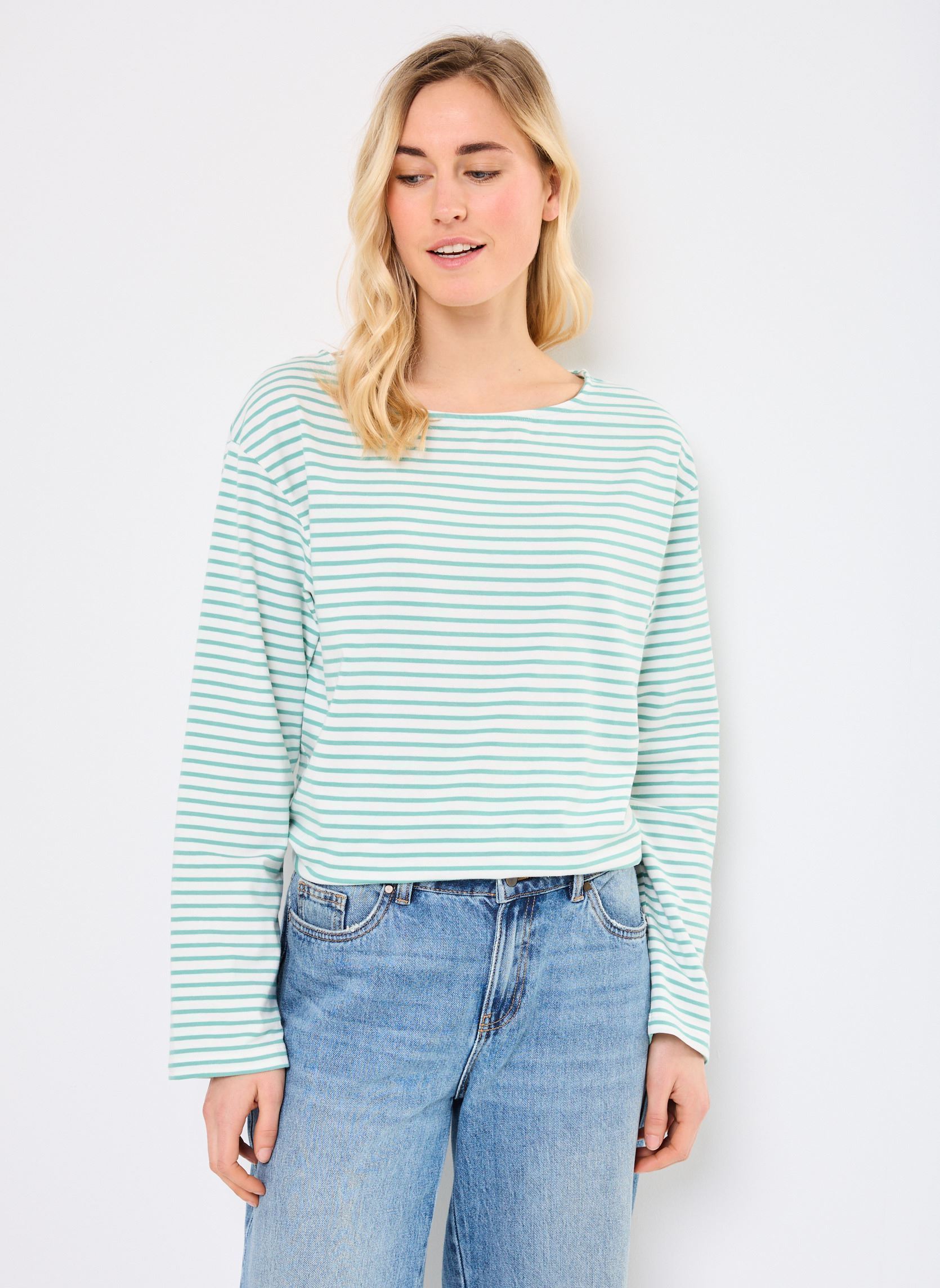 Camisetas de manga larga IHMIRA BOATNECK LS mujer blanco Ichi Camisetas de manga larga IHMIRA BOATNECK LS mujer blanco Cloud Dancer w. Beryl Green