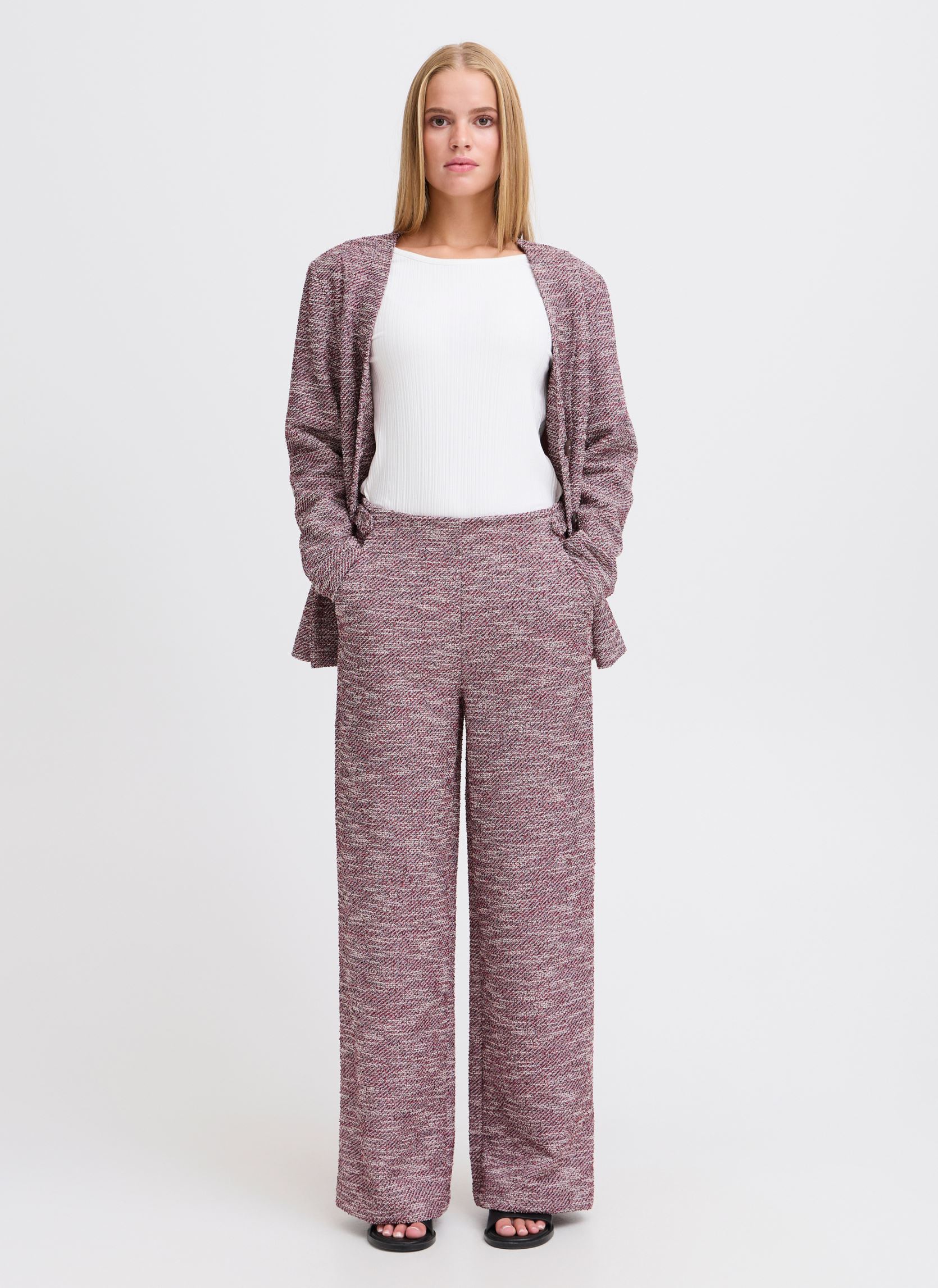 Wijde broeken IHKATE CHECLÉ WIDE PA dames roze Ichi Wijde broeken IHKATE CHECLÉ WIDE PA dames roze PINK BERRY BOUCLÉ