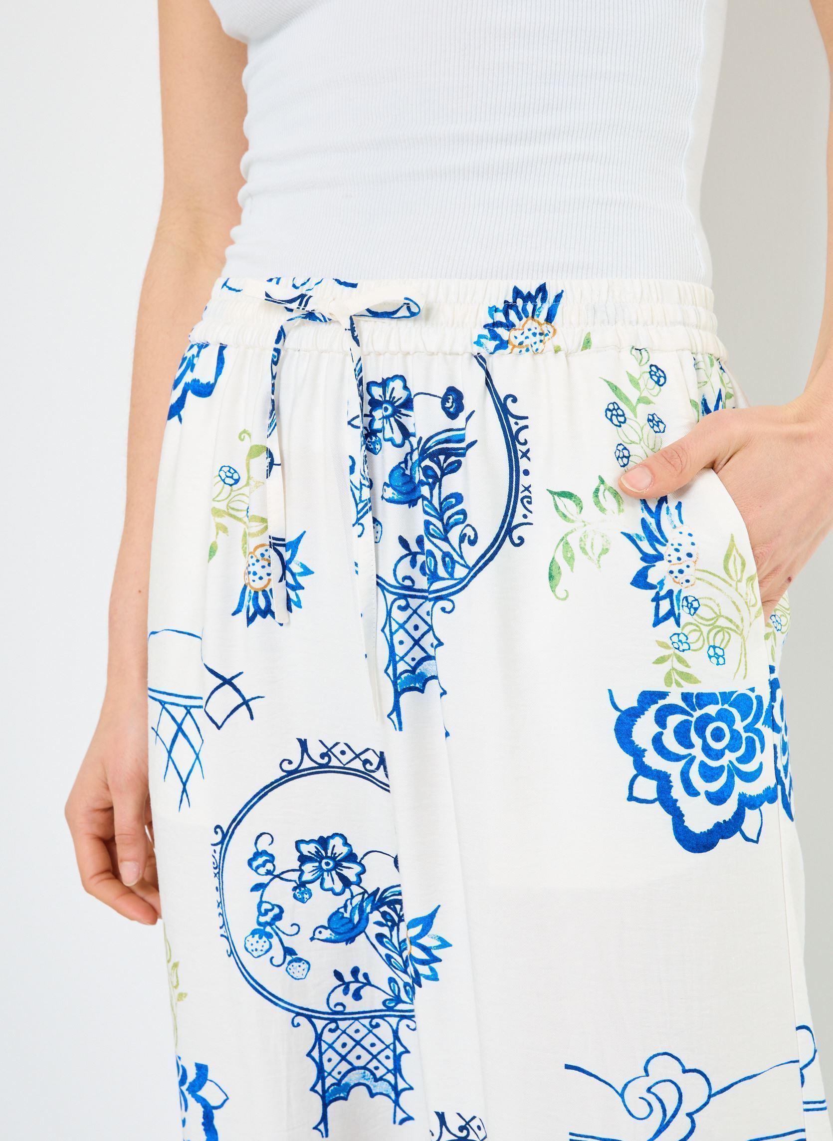 Pantaloni larghi IHLUCIE PA donna bianco Ichi Pantaloni larghi IHLUCIE PA donna bianco BIG SCALE TILE AOP