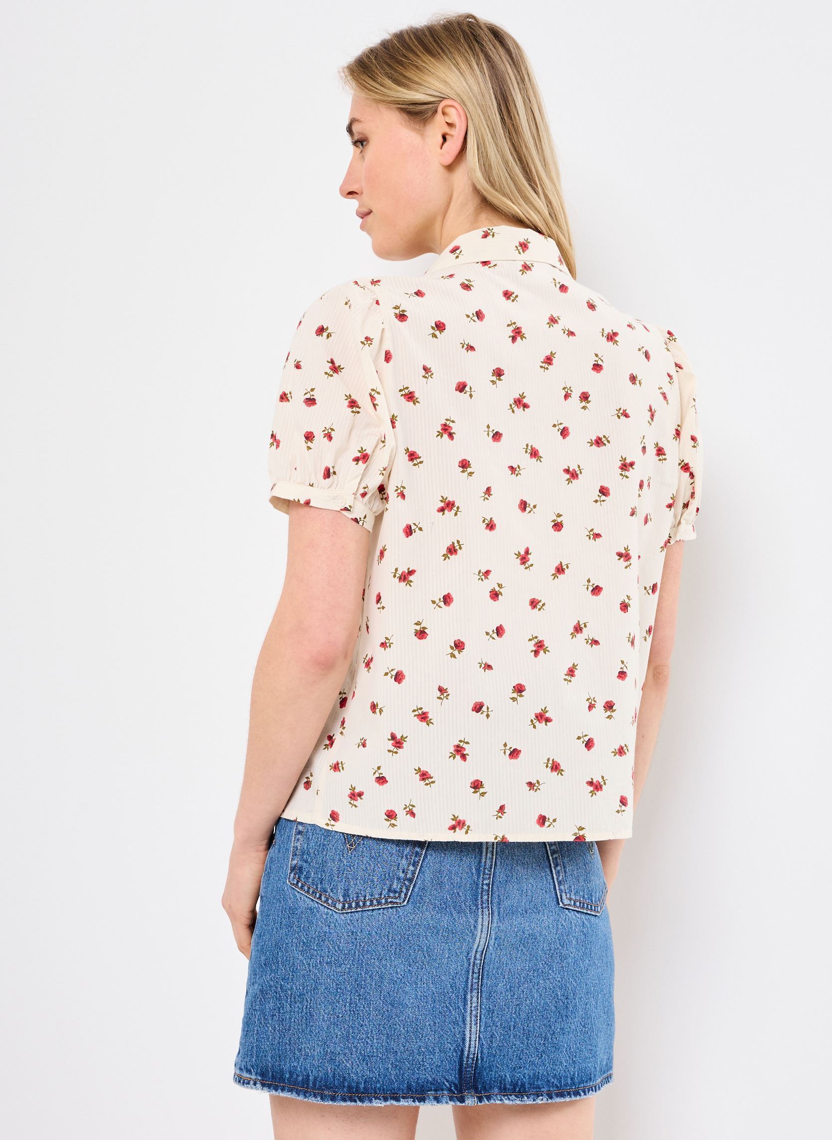 Kurzarm-Blusen IHROSEY SH damen weiß Ichi Kurzarm-Blusen IHROSEY SH damen weiß Geranium Flower aop