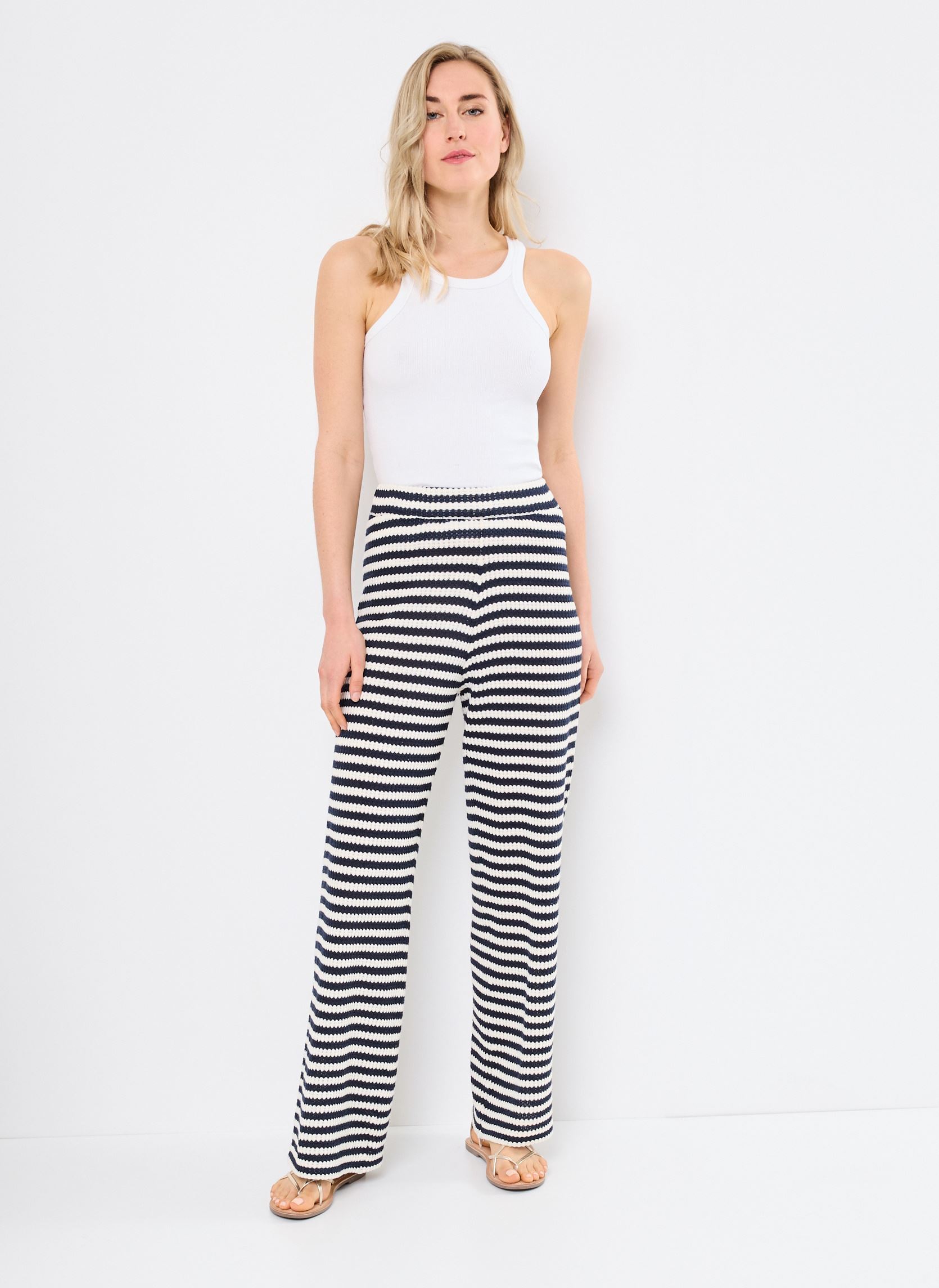 Pantalons larges IHLORIANNA PA femme blanc Ichi Pantalons larges IHLORIANNA PA femme blanc TOTAL ECLIPSE/BIRCH STRIPE