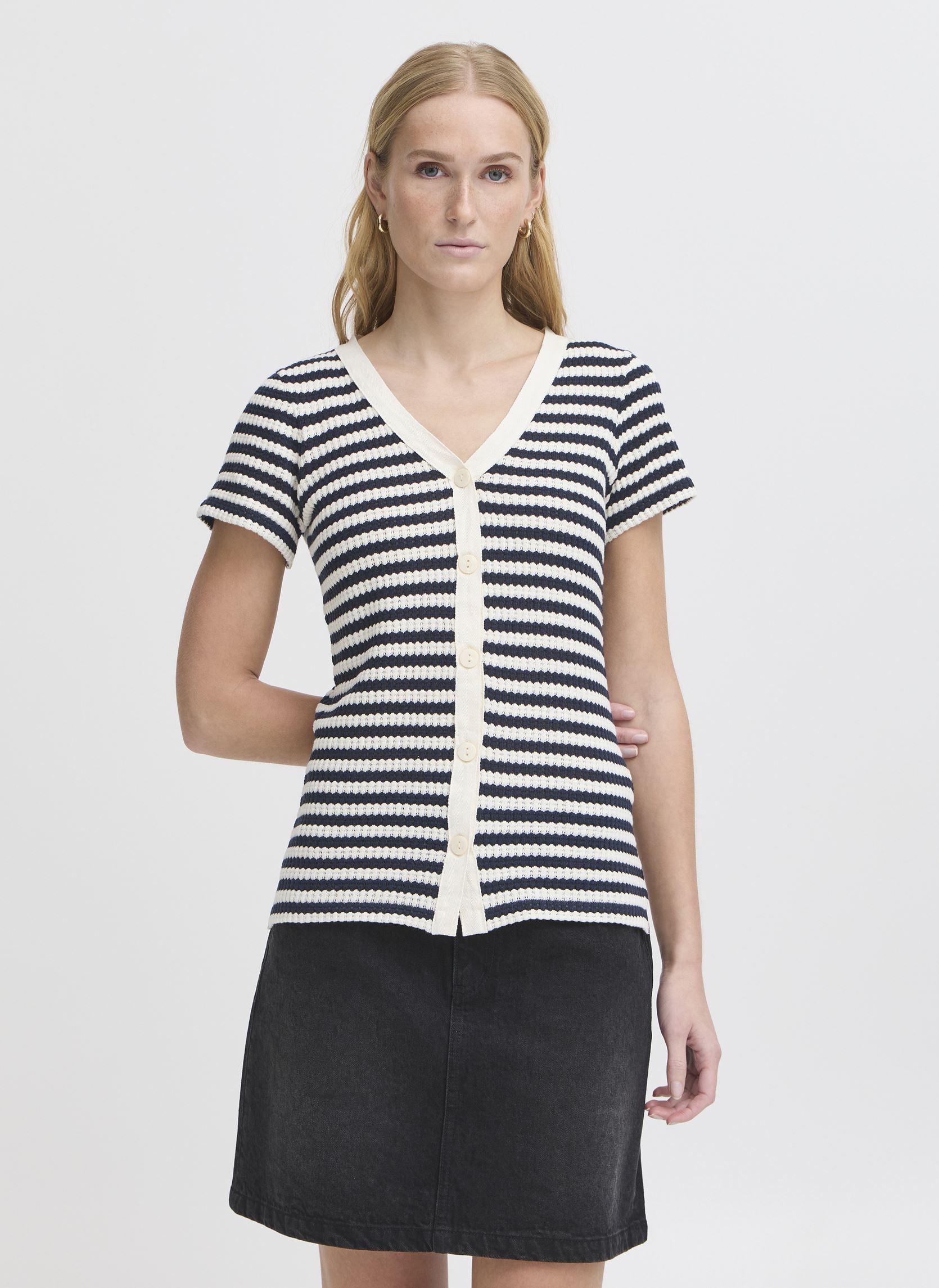 Gilet IHLORIANNA SS donna blu Ichi Gilet IHLORIANNA SS donna blu Total Eclipse/Birch Stripe