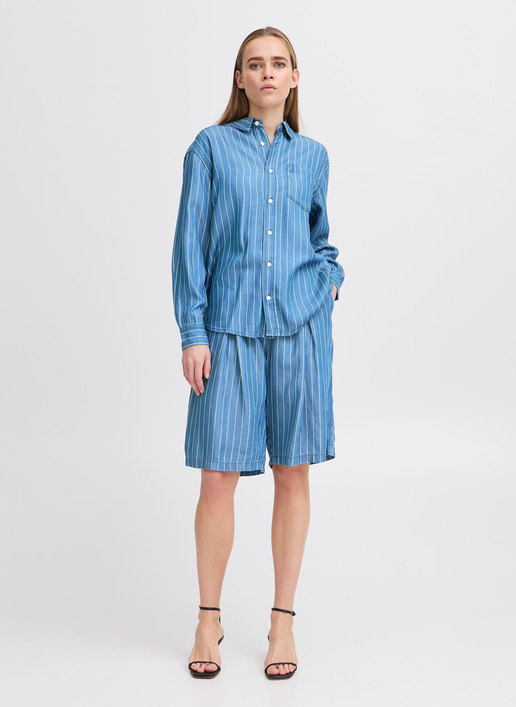 Chemises manches longues IHBECCOS SH femme bleu Ichi Chemises manches longues IHBECCOS SH femme bleu BLUE PINSTRIPE