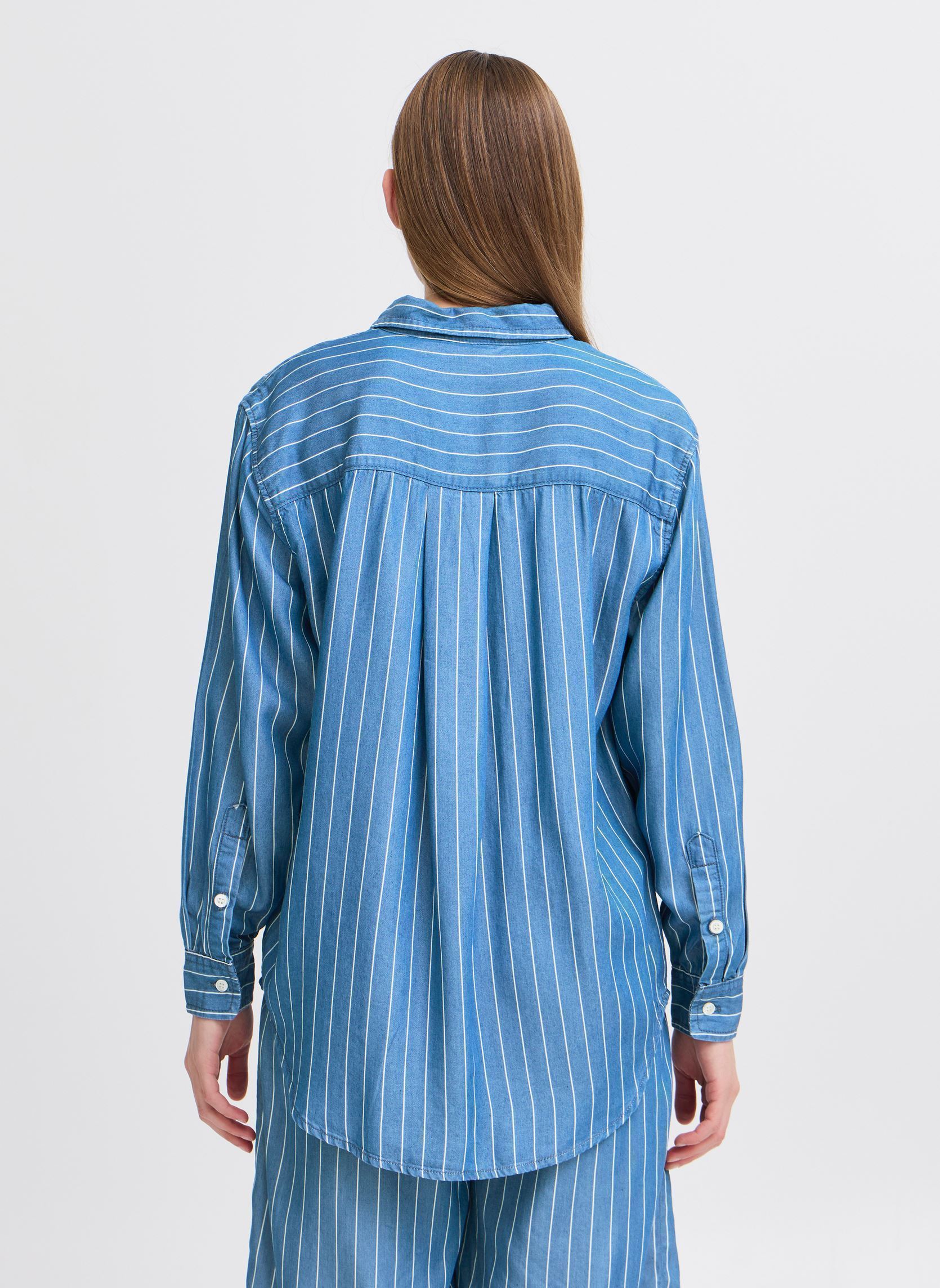 Chemises manches longues IHBECCOS SH femme bleu Ichi Chemises manches longues IHBECCOS SH femme bleu BLUE PINSTRIPE