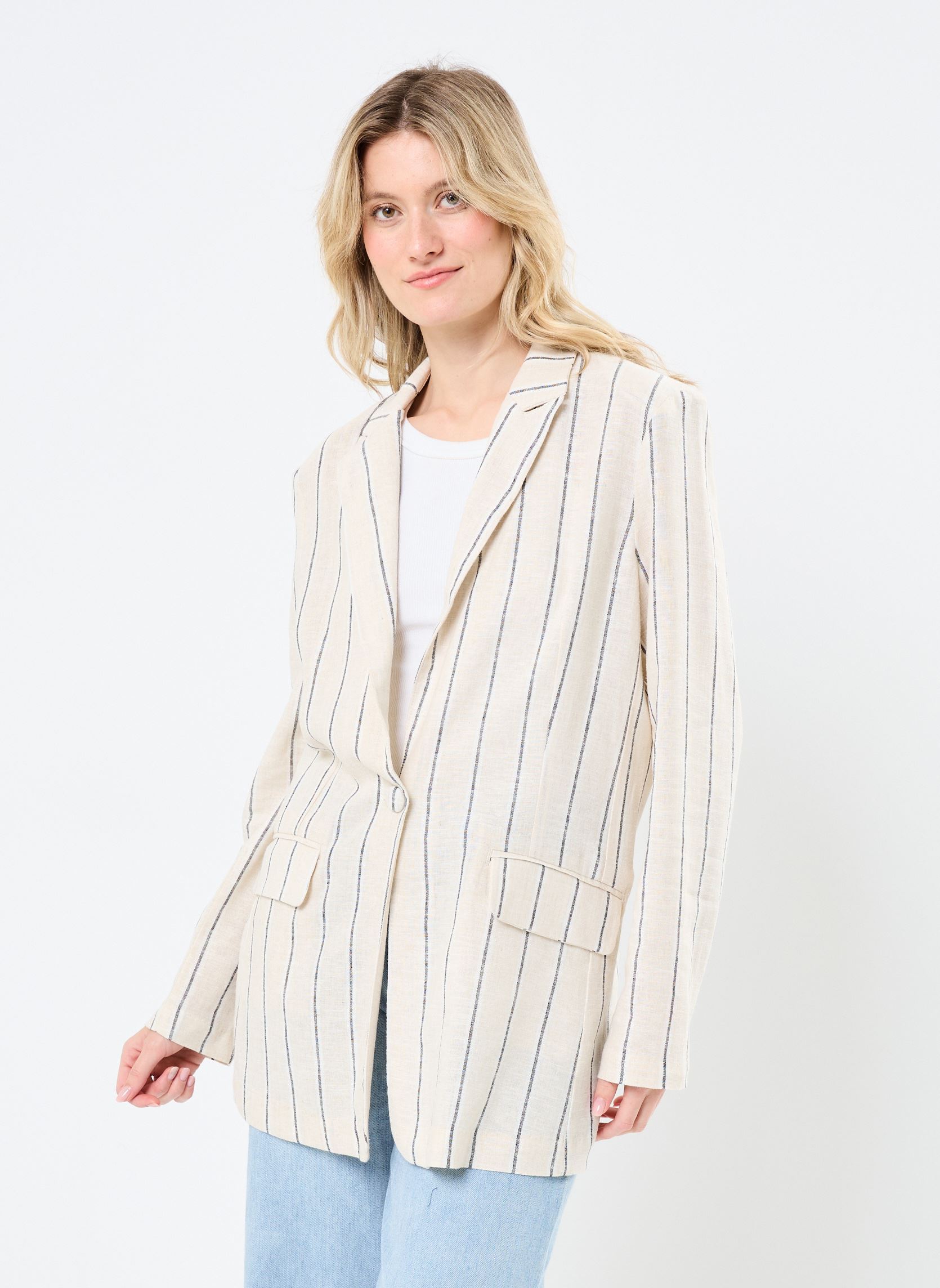 Blazer IHLINNO BL damen beige Ichi Blazer IHLINNO BL damen beige Natural Ecru Stripe