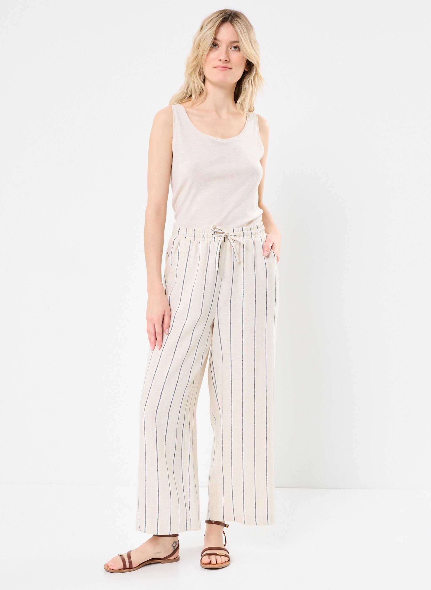 Wijde broeken IHLINNO PA CR dames meerkleurig Ichi Wijde broeken IHLINNO PA CR dames meerkleurig Natural Ecru Stripe