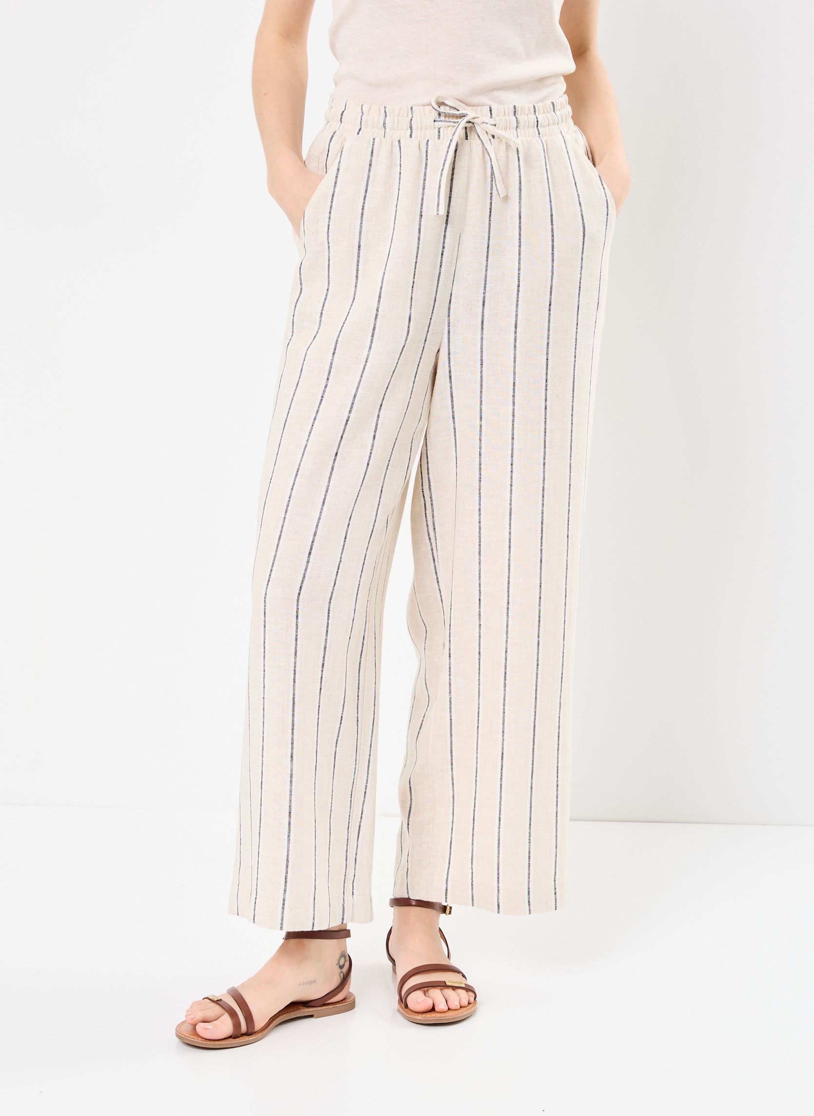 Wijde broeken IHLINNO PA CR dames meerkleurig Ichi Wijde broeken IHLINNO PA CR dames meerkleurig Natural Ecru Stripe